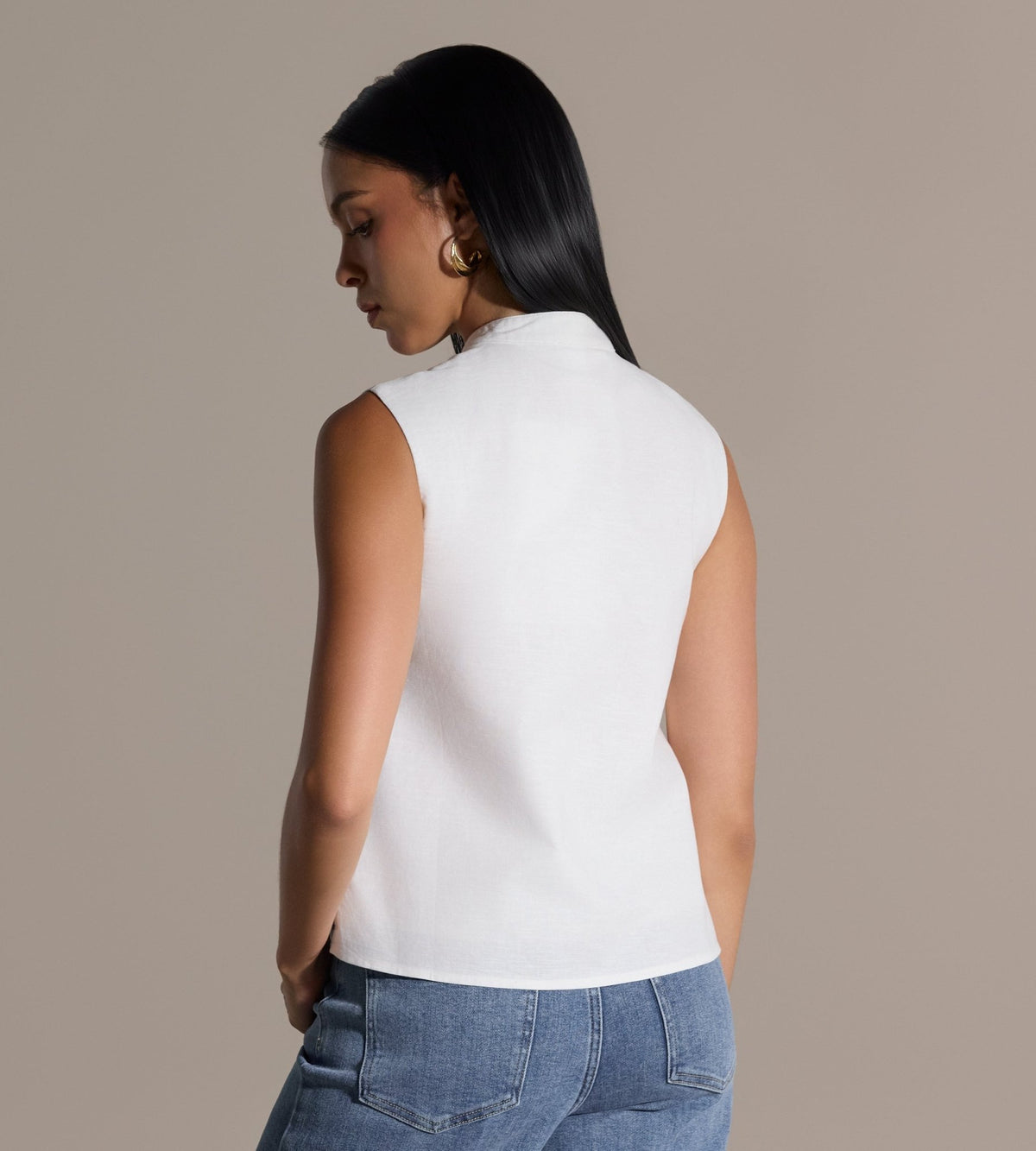 White Mandarin Collar Linen Vest - shopaleena