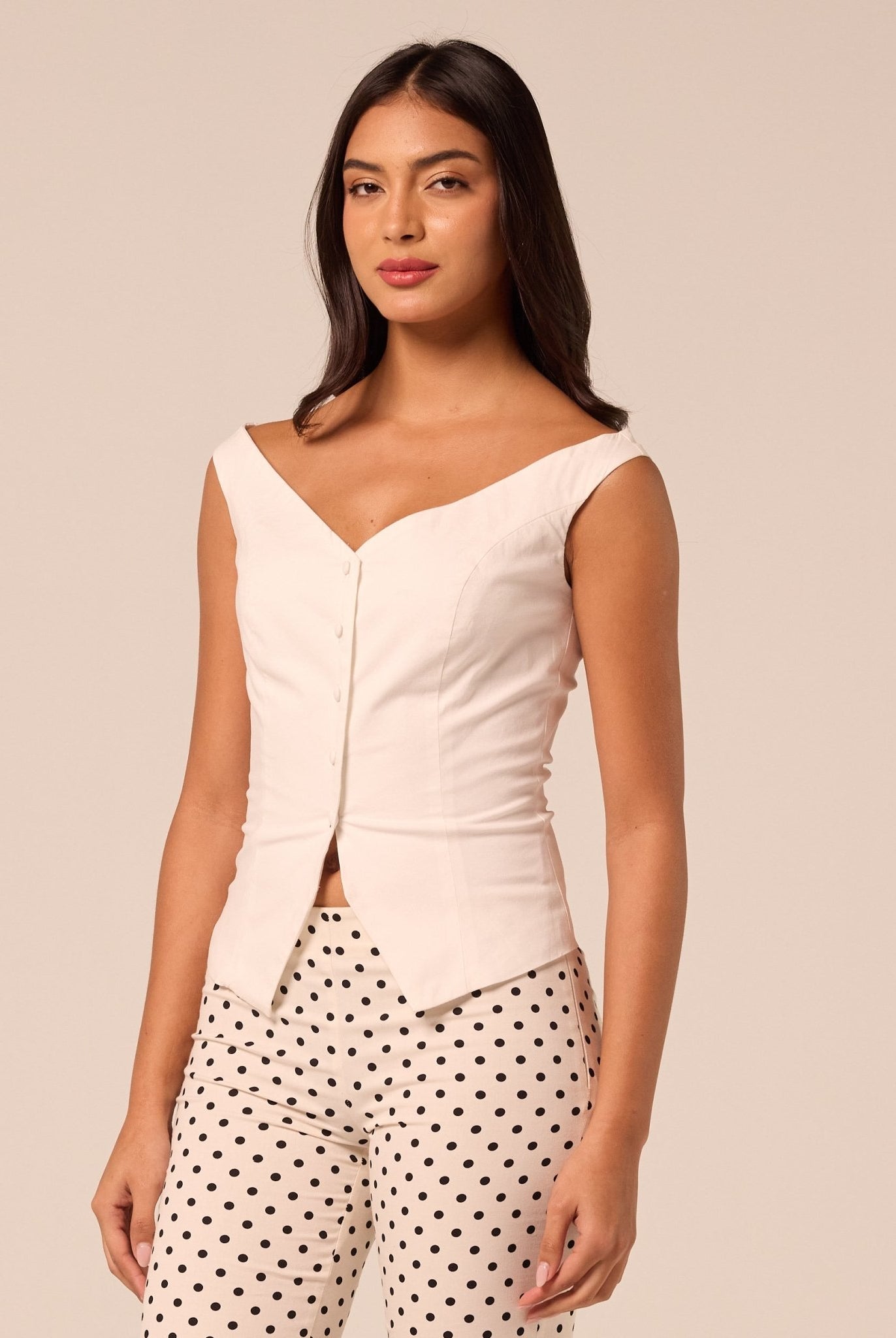 White Off Shoulder Button Top - shopaleena