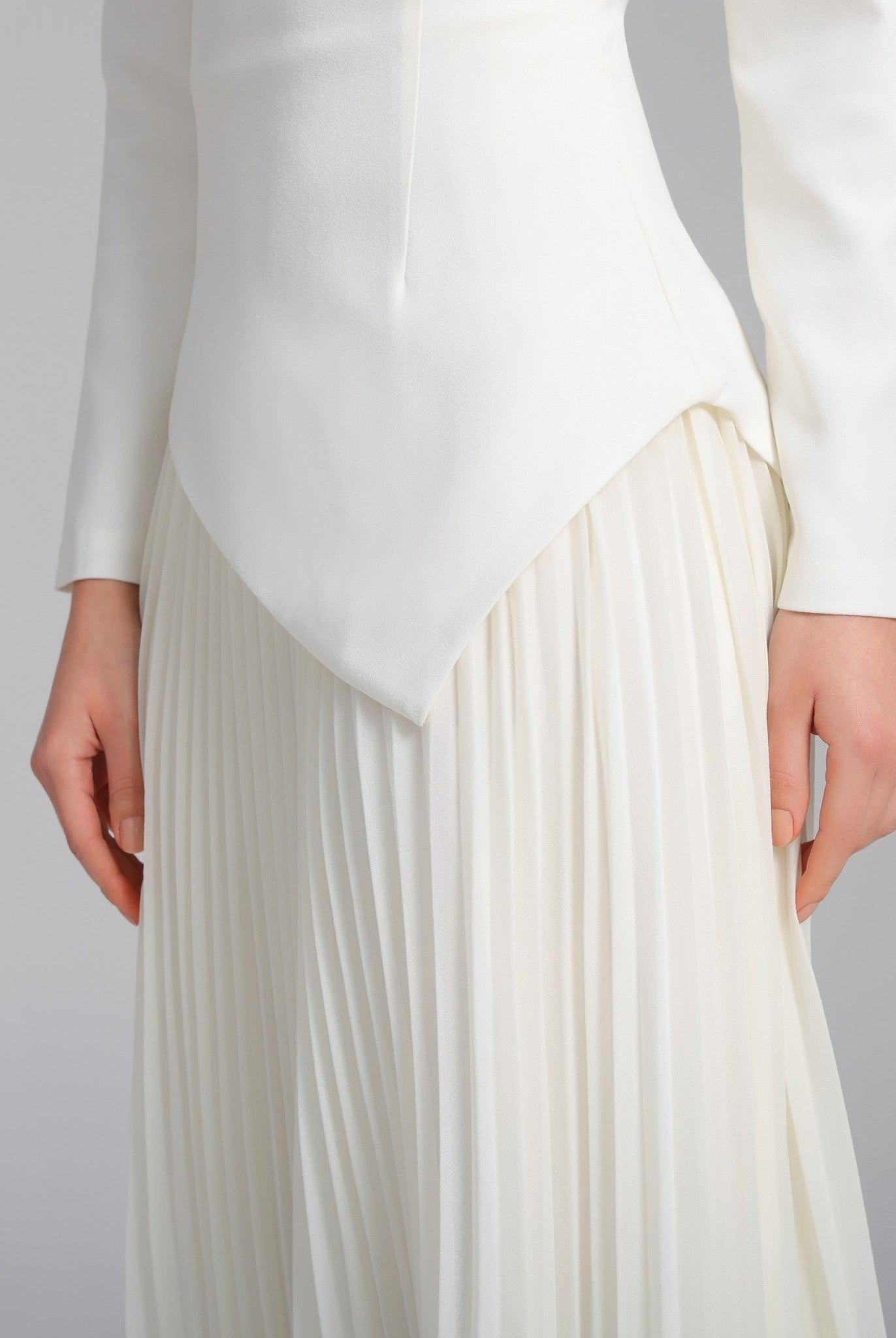 White One - shoulder Crepe Dress With Pleated Skirt - shopaleena