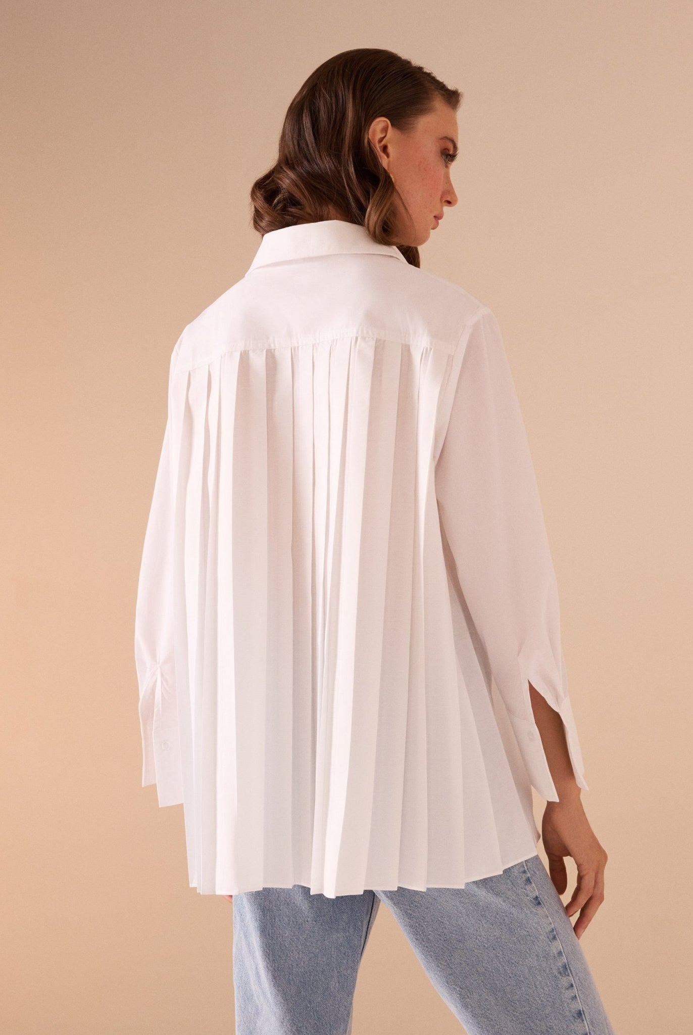 White Pleated Back Shirt - shopaleena