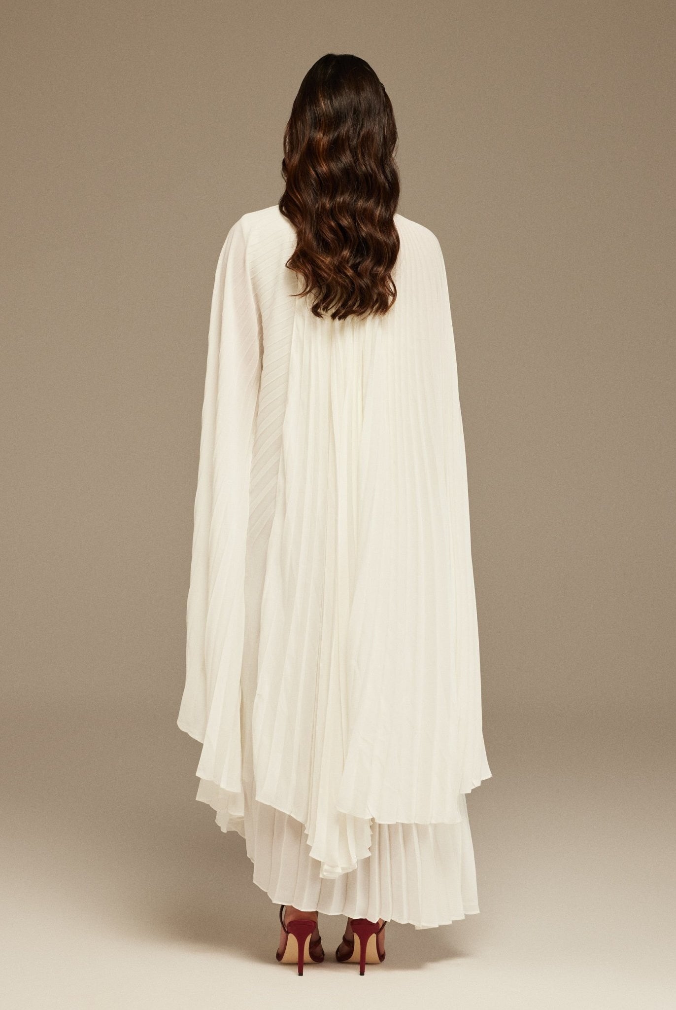 White Pleated Cape Midi Dress - shopaleena