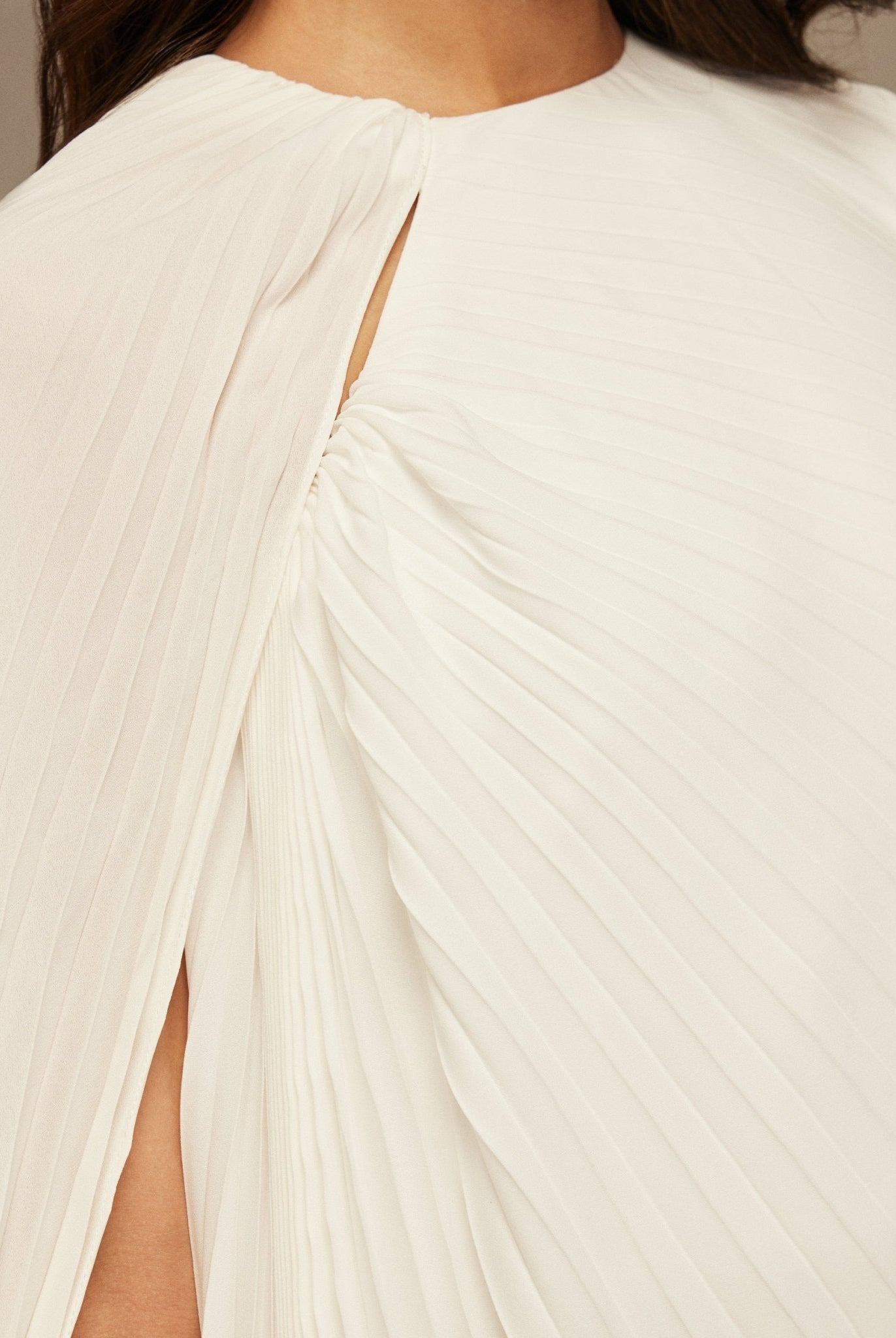 White Pleated Cape Midi Dress - shopaleena