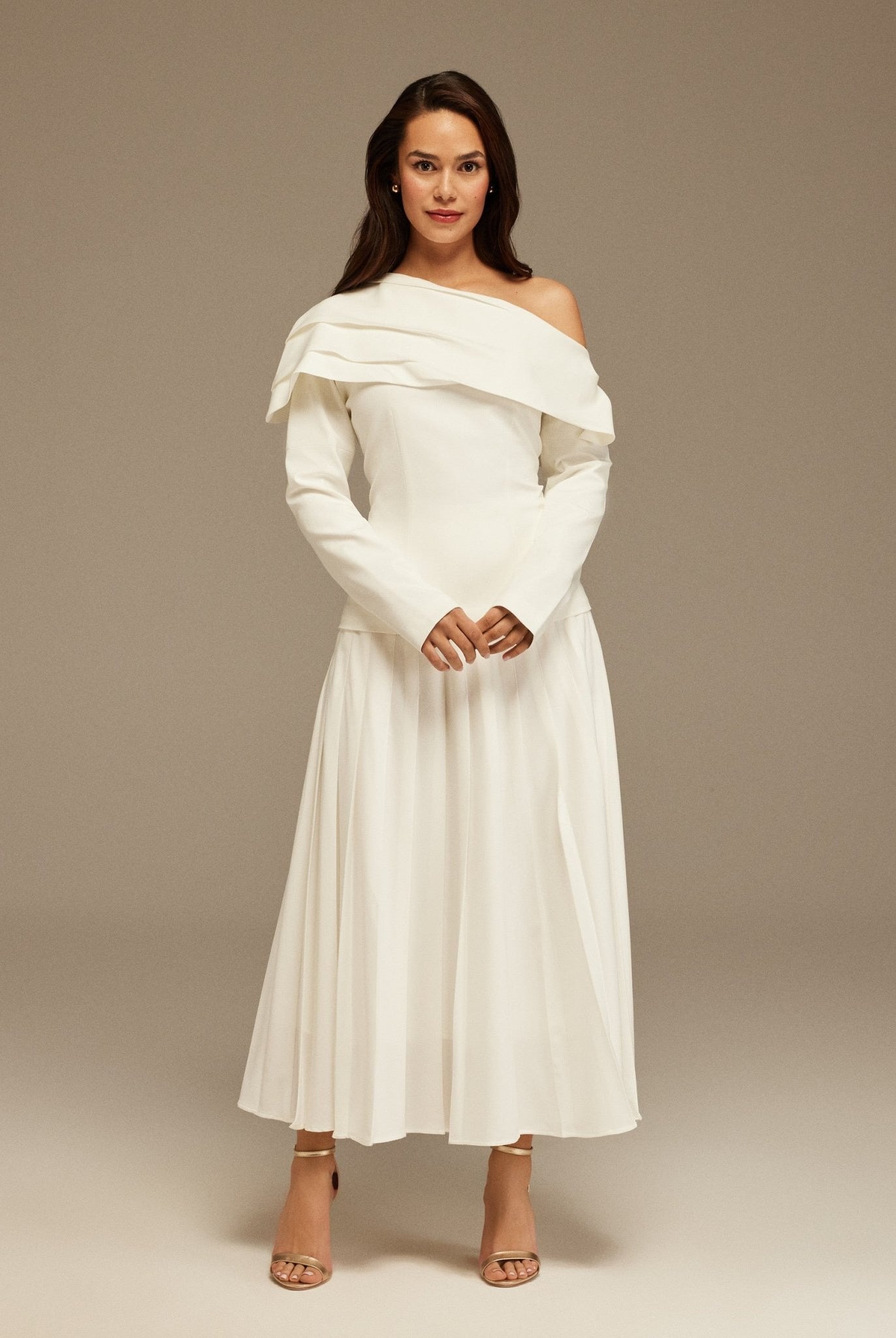 White Pleated Crepe Maxi Skirt - shopaleena