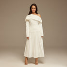 White Pleated Crepe Maxi Skirt - shopaleena