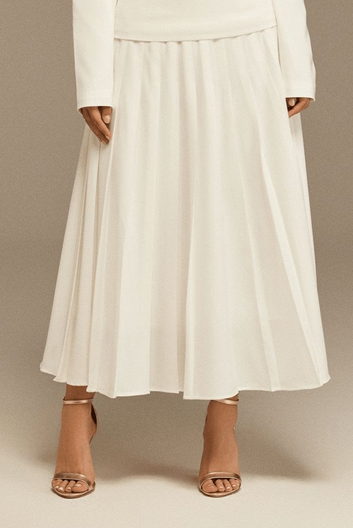 White Pleated Crepe Maxi Skirt - shopaleena
