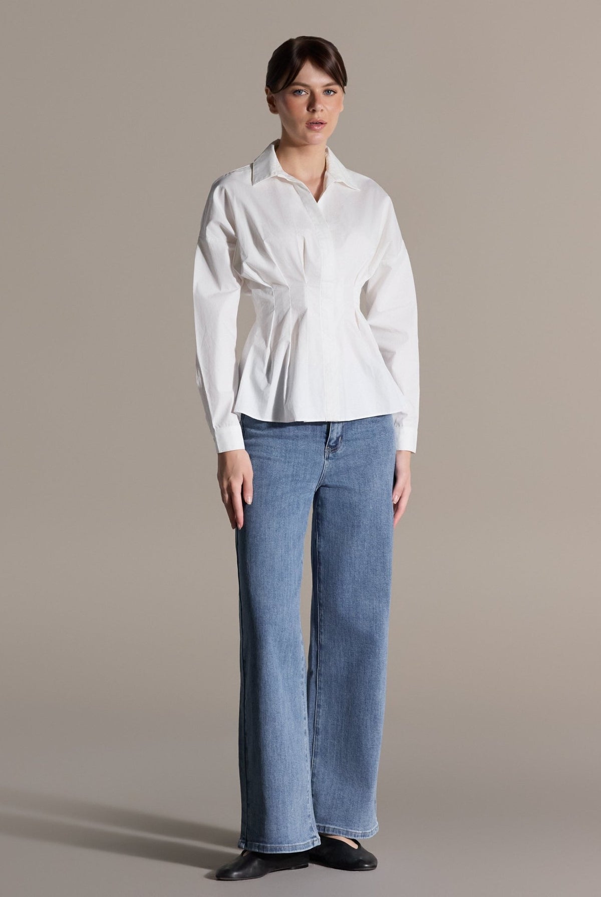 White Pleated Waist Cotton Shirt - shopaleena