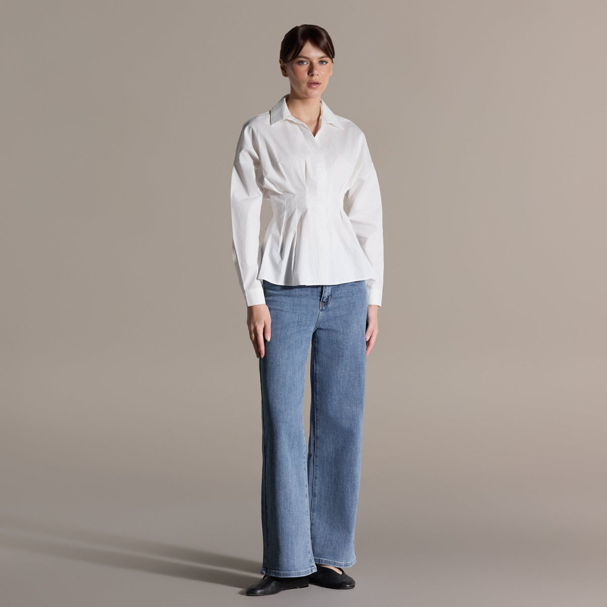 White Pleated Waist Cotton Shirt - shopaleena