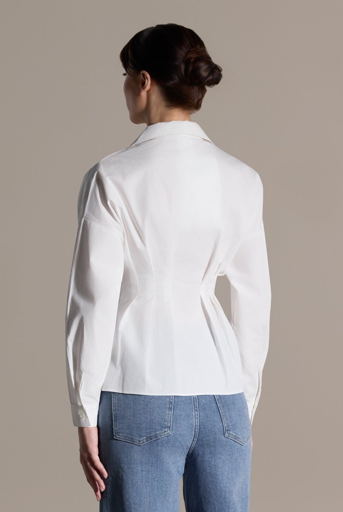 White Pleated Waist Cotton Shirt - shopaleena