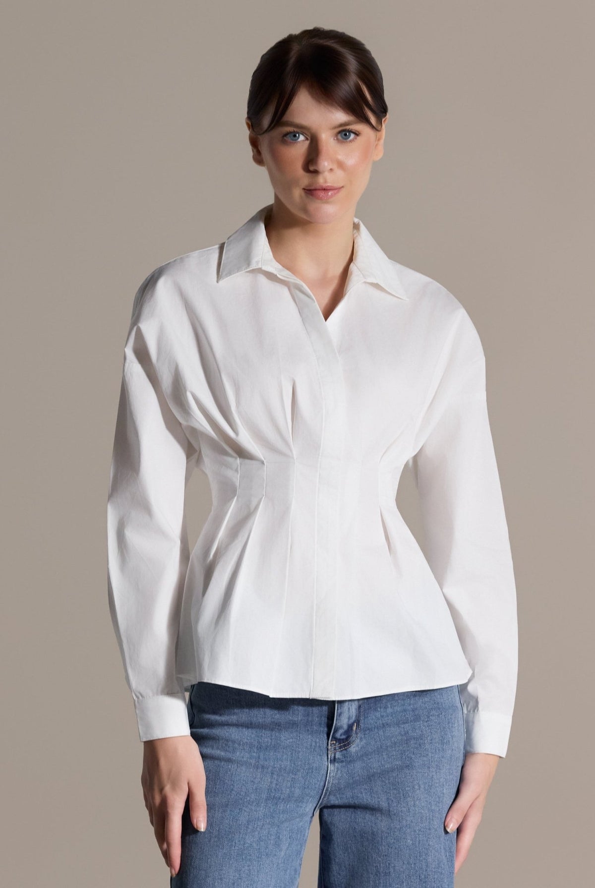 White Pleated Waist Cotton Shirt - shopaleena