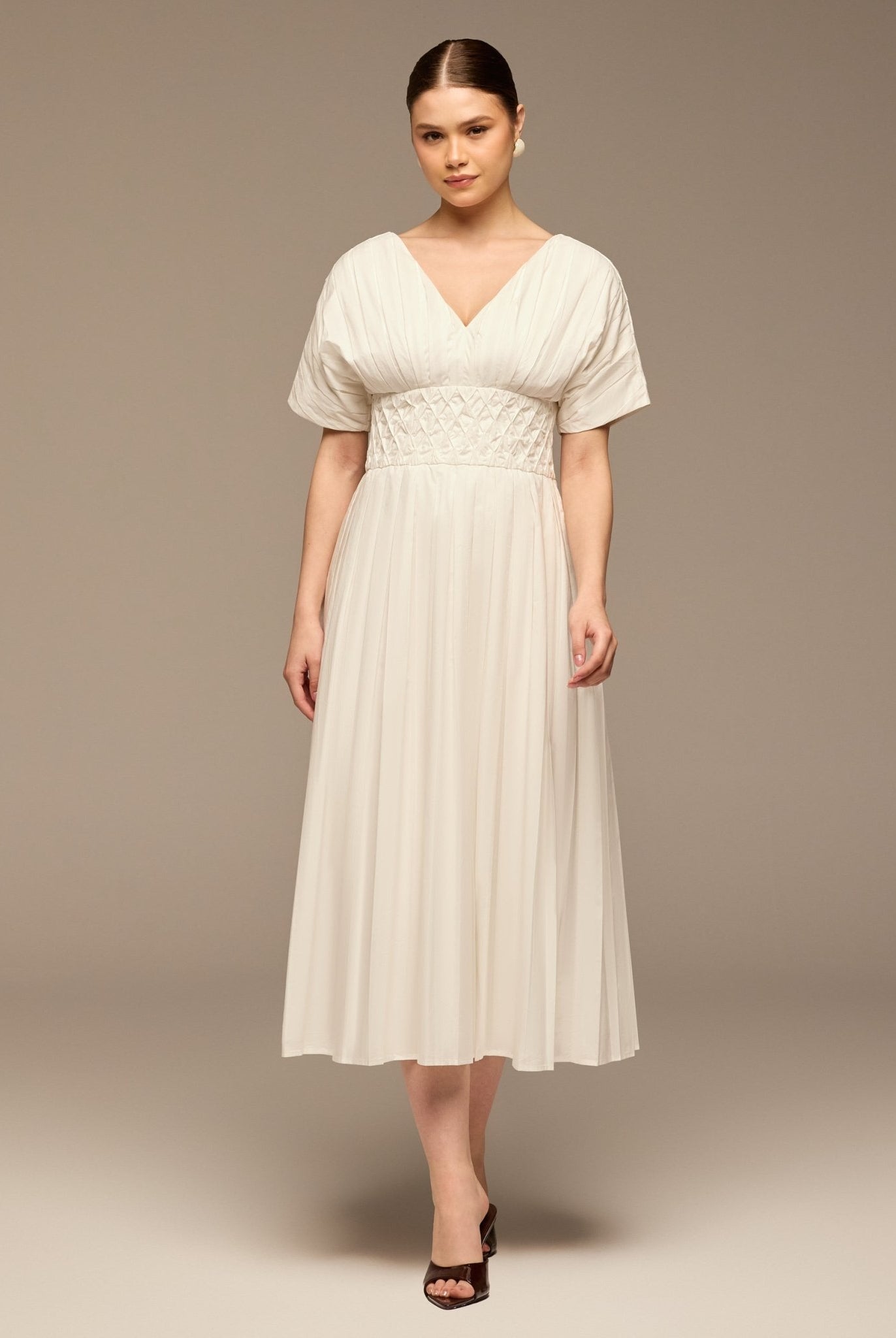 White Poplin Cotton Puffy Sleeve Dress - shopaleena