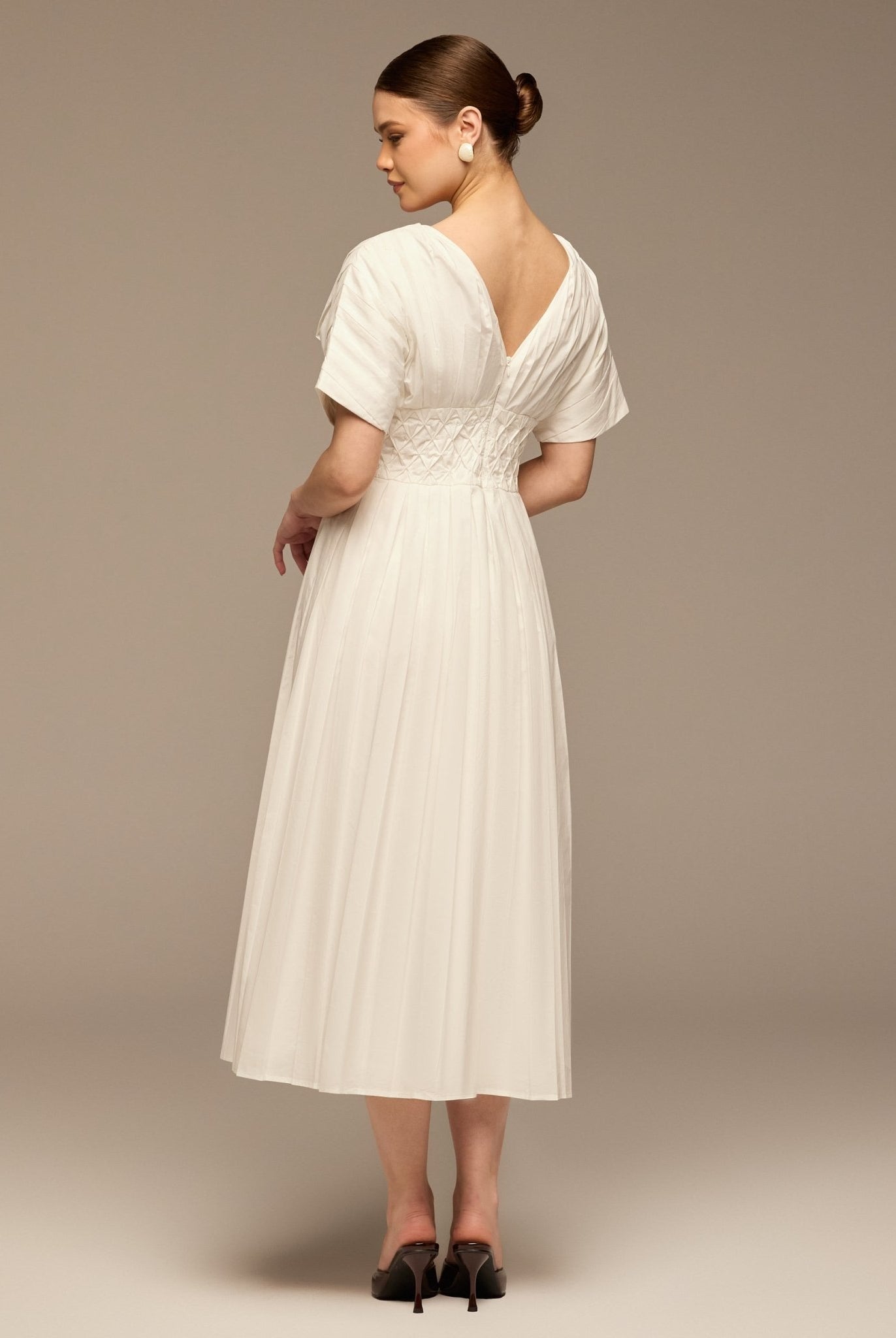 White Poplin Cotton Puffy Sleeve Dress - shopaleena