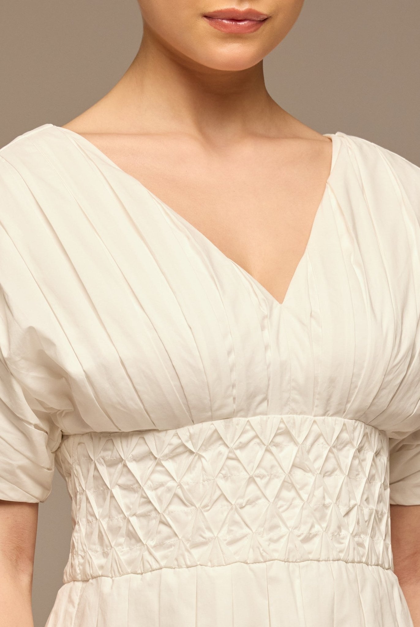 White Poplin Cotton Puffy Sleeve Dress - shopaleena