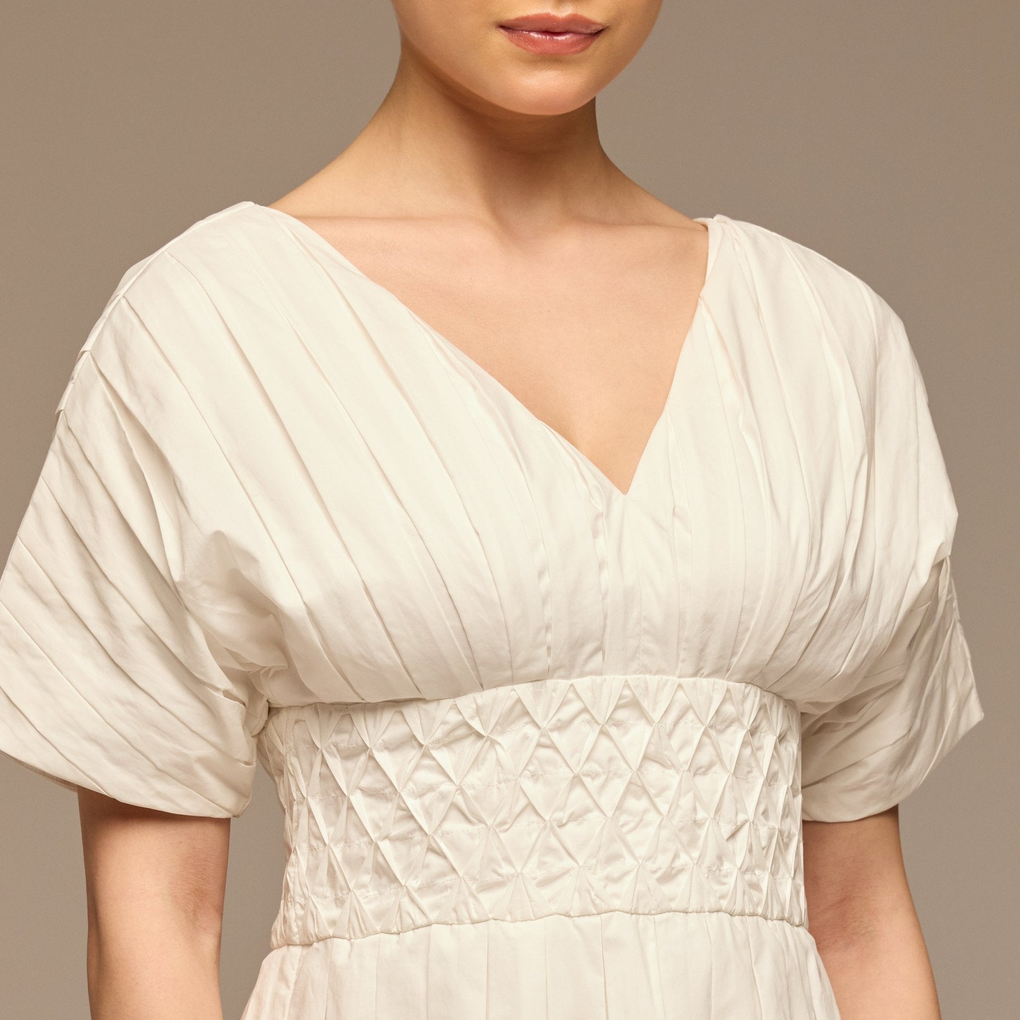 White Poplin Cotton Puffy Sleeve Dress - shopaleena