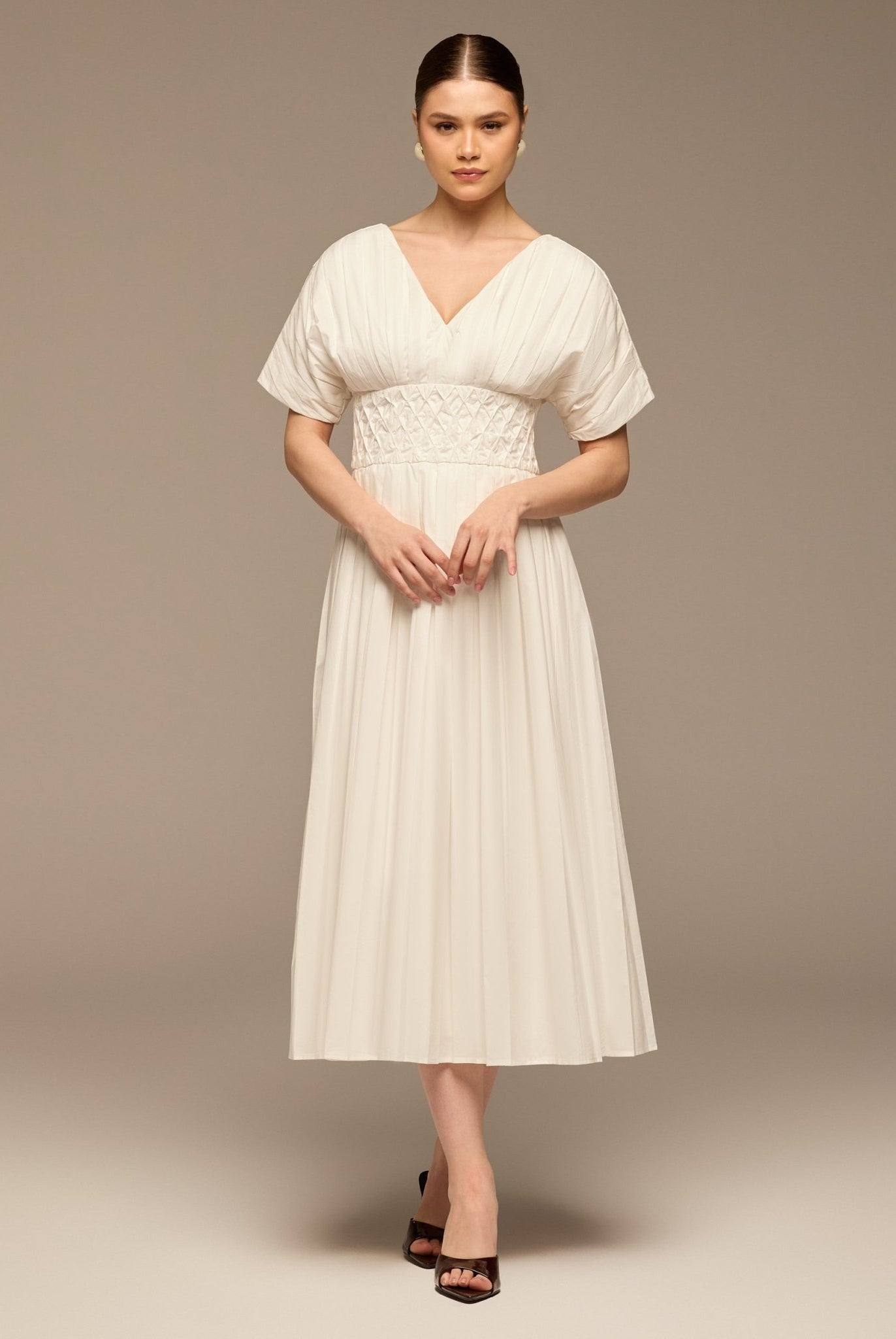 White Poplin Cotton Puffy Sleeve Dress - shopaleena