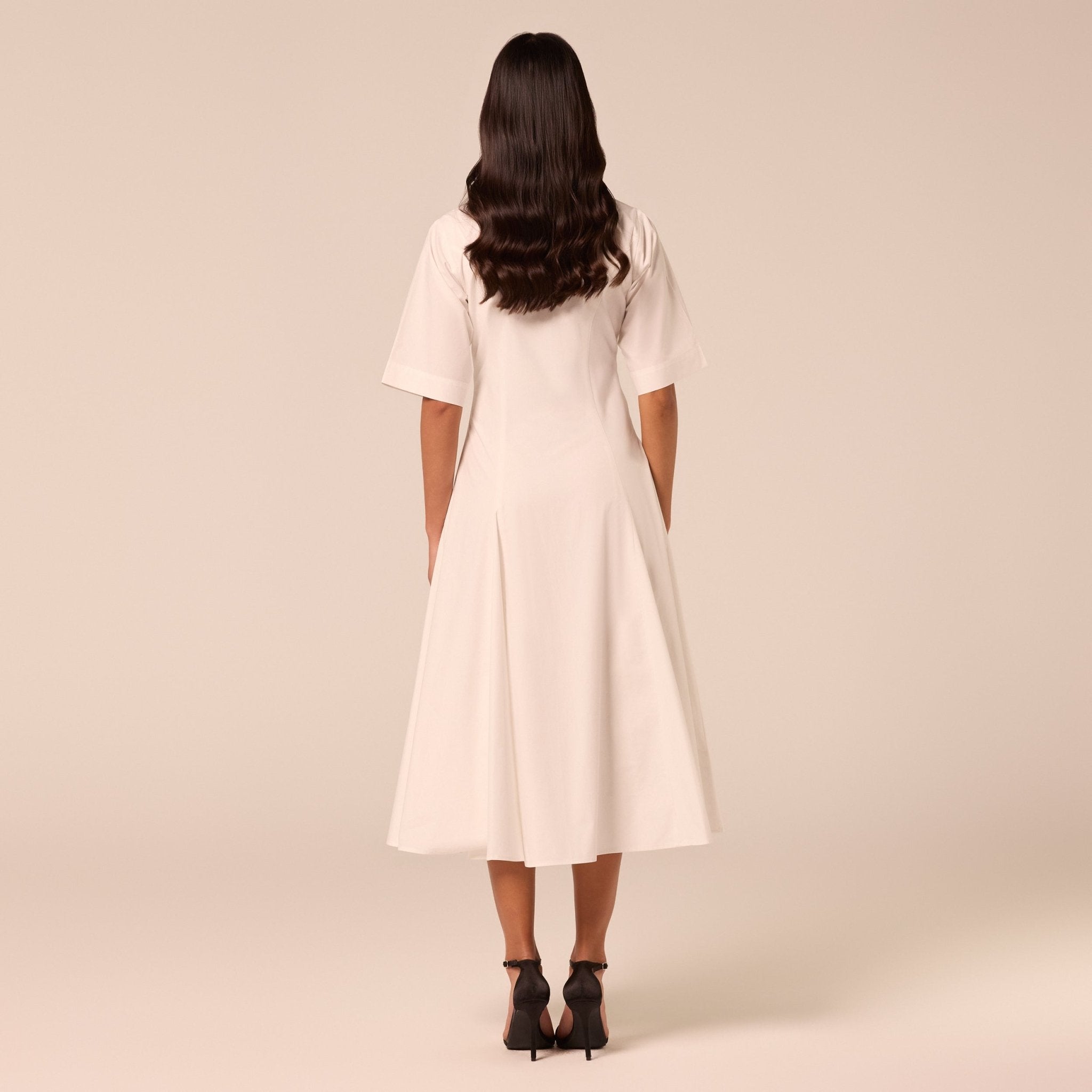 White Poplin Flared Hem Midi Dress - shopaleena