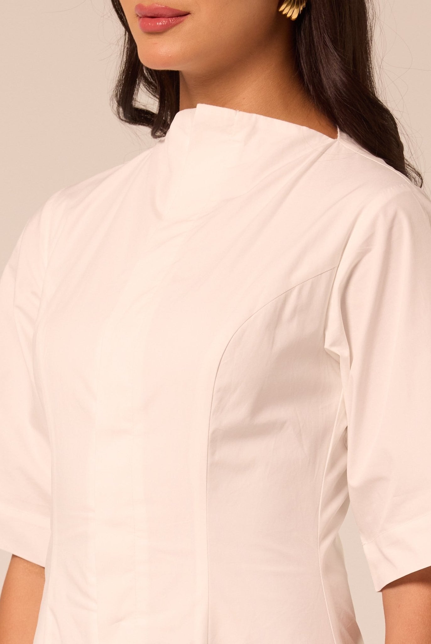 White Poplin Flared Hem Midi Dress - shopaleena