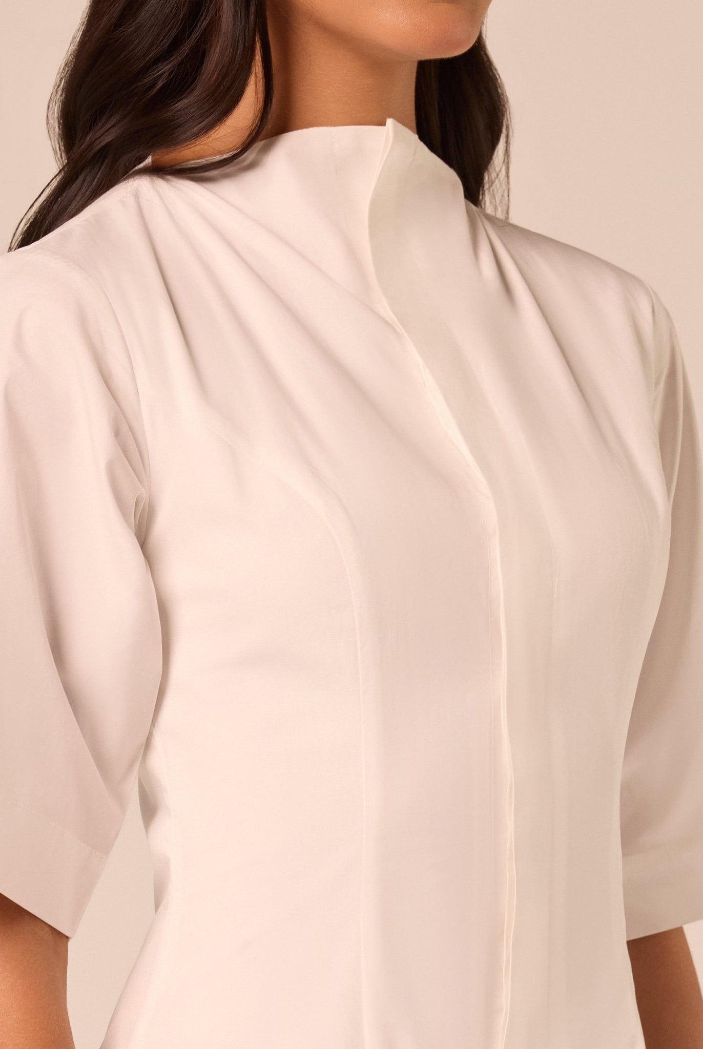 White Poplin Flared Hem Midi Dress - shopaleena