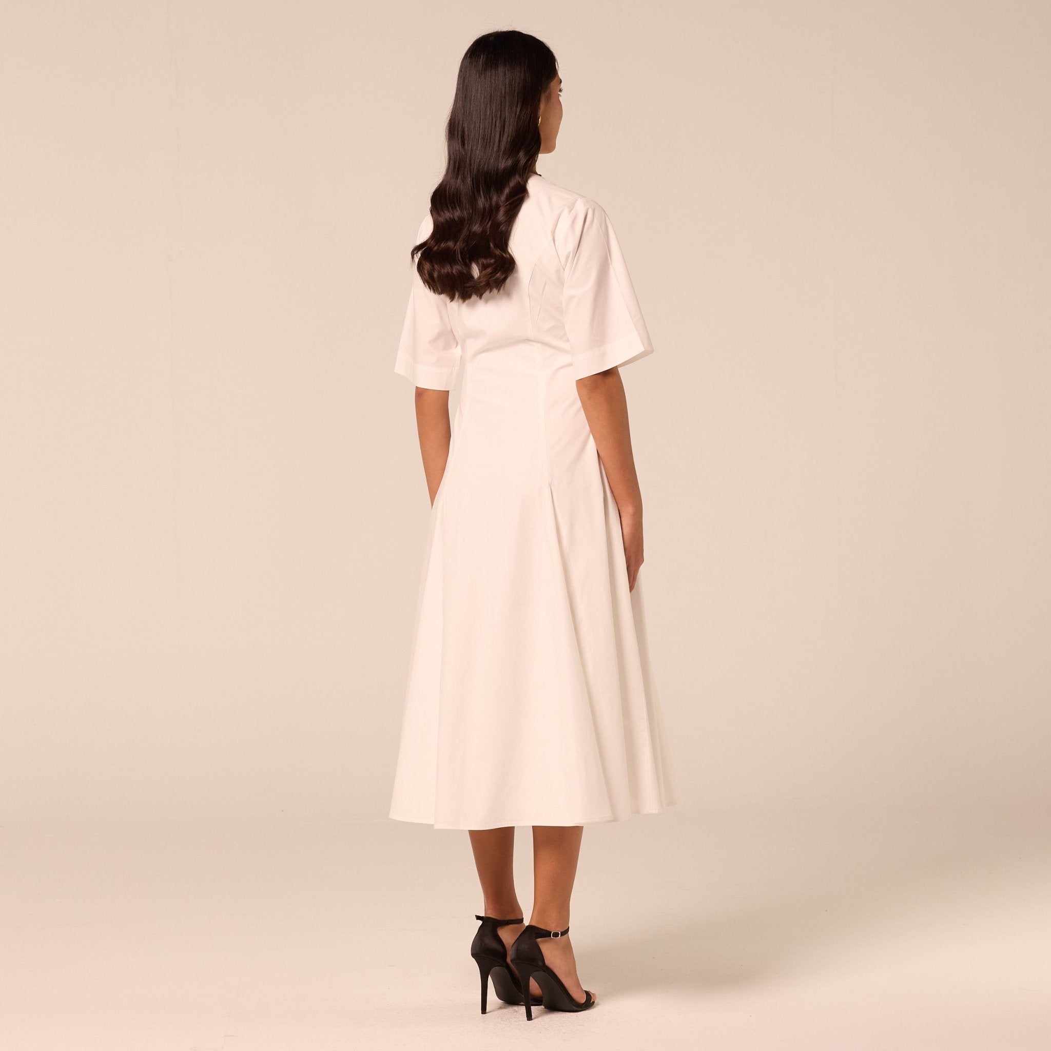 White Poplin Flared Hem Midi Dress - shopaleena