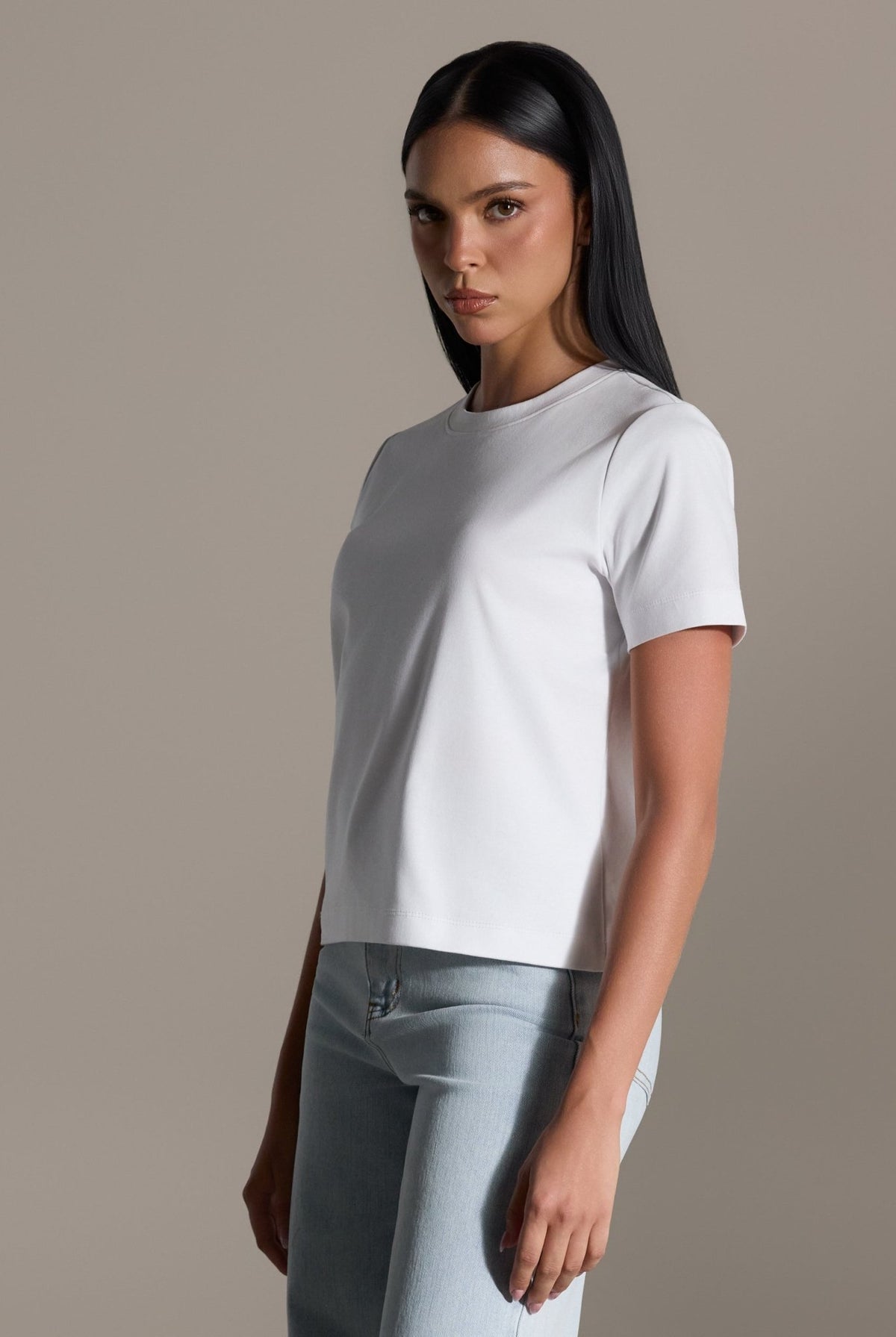 White Round Neck T-Shirt - shopaleena