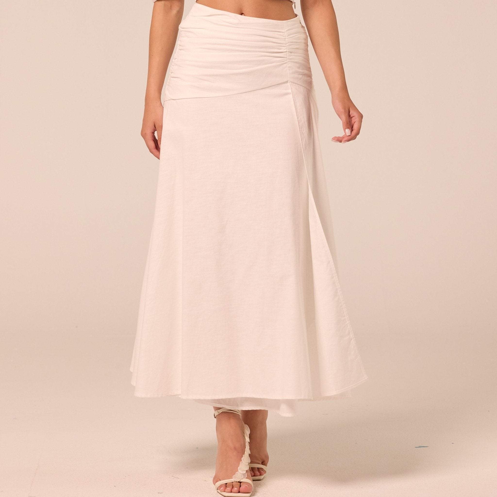 White Ruched Midi Skirt - shopaleena
