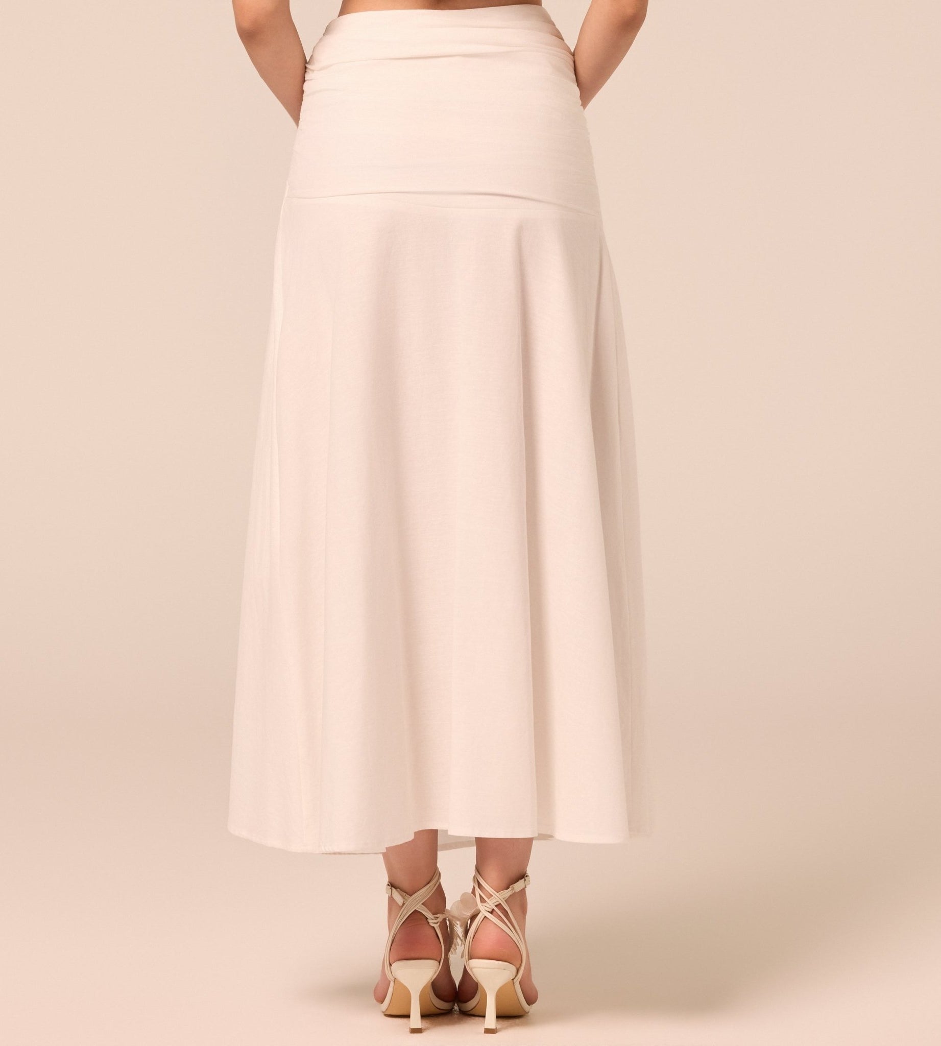 White Ruched Midi Skirt - shopaleena
