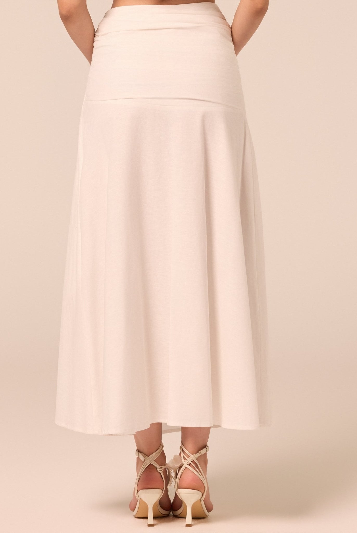 White Ruched Midi Skirt - shopaleena