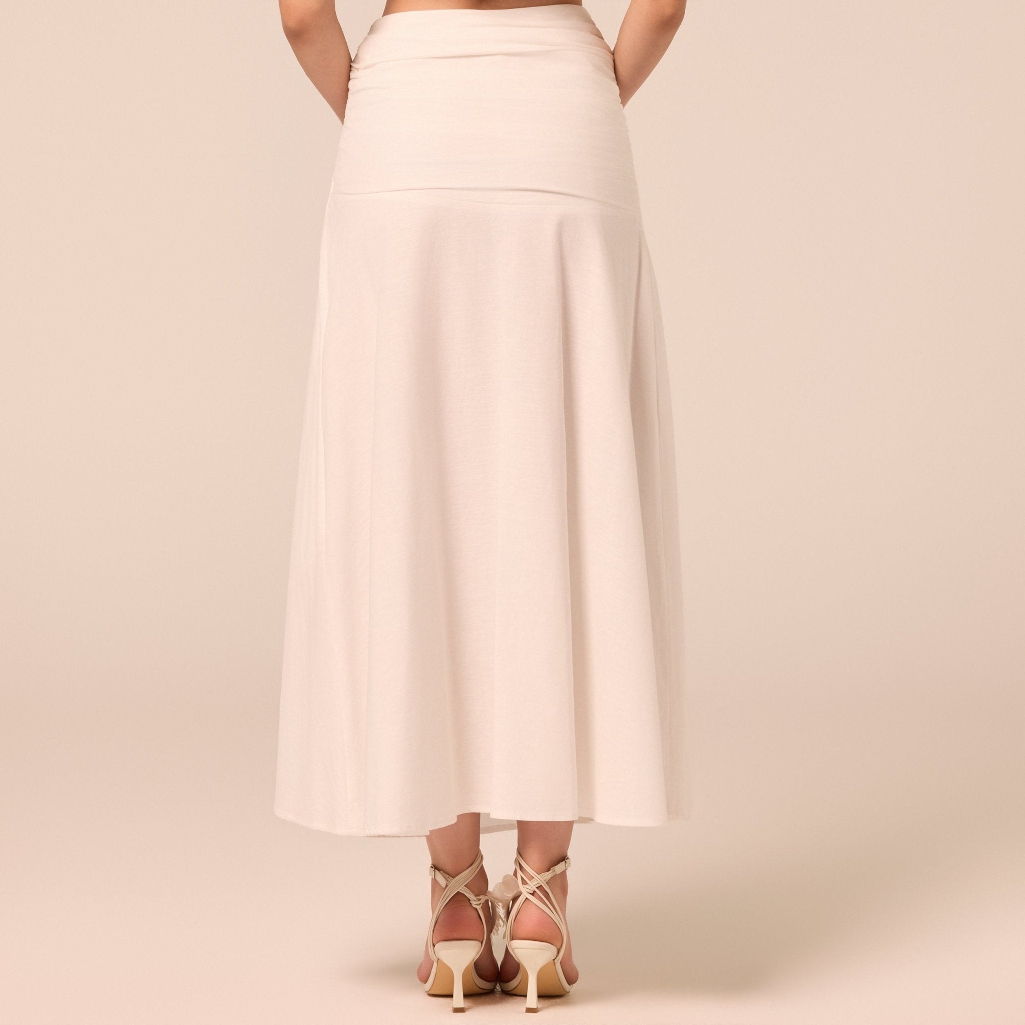 White Ruched Midi Skirt - shopaleena