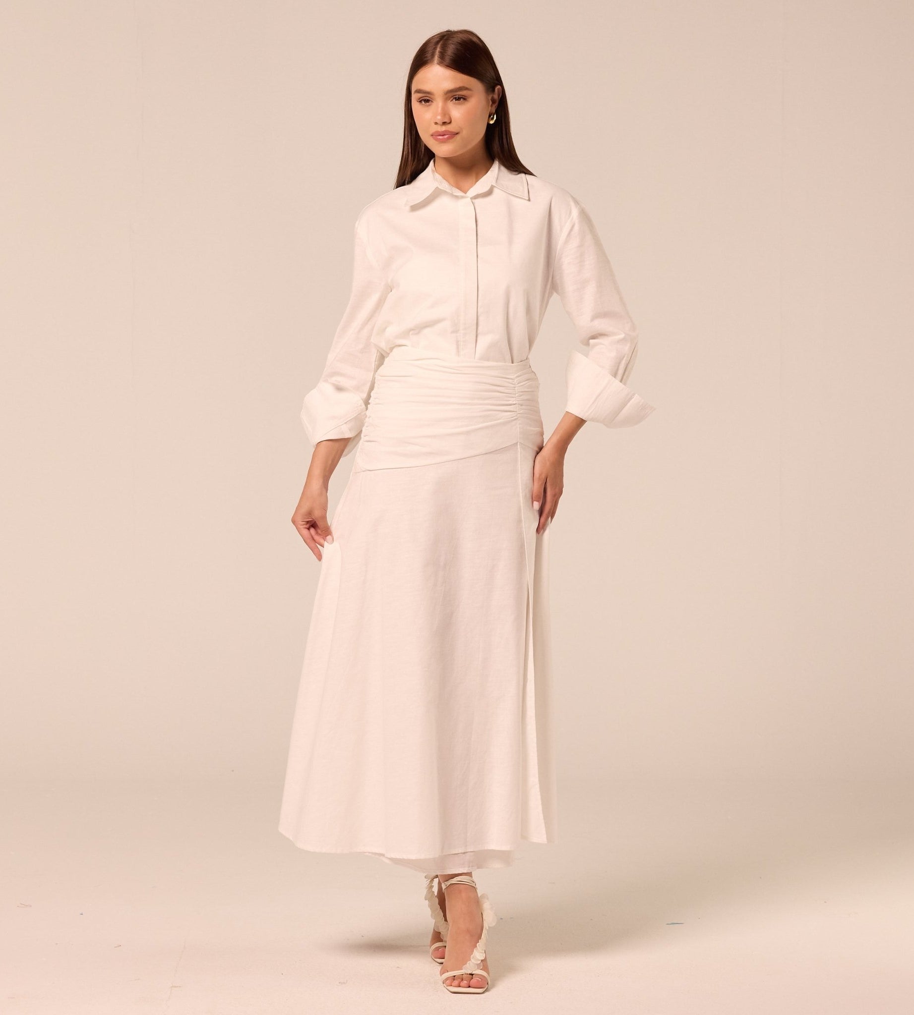 White Ruched Midi Skirt - shopaleena