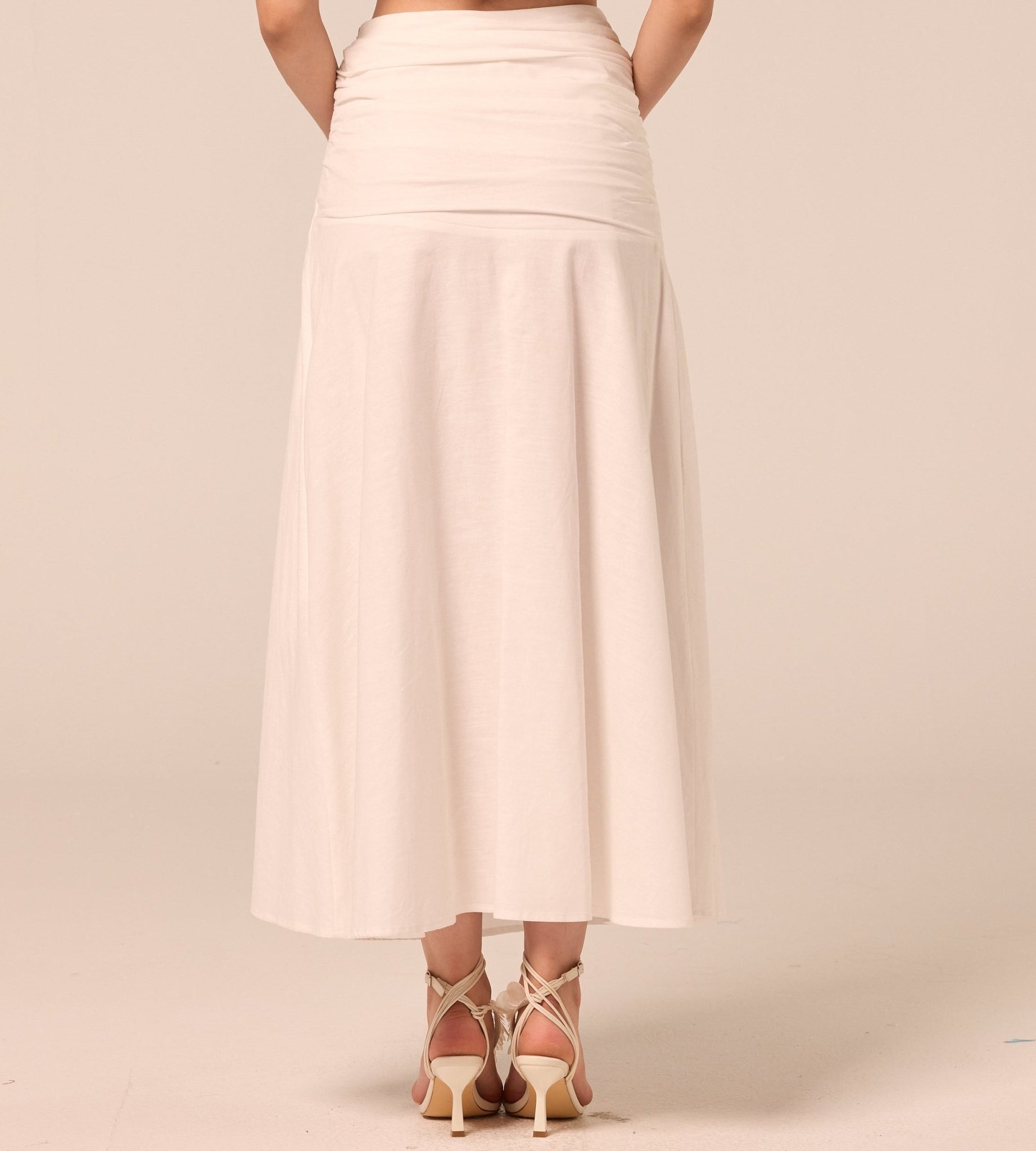 White Ruched Midi Skirt - shopaleena