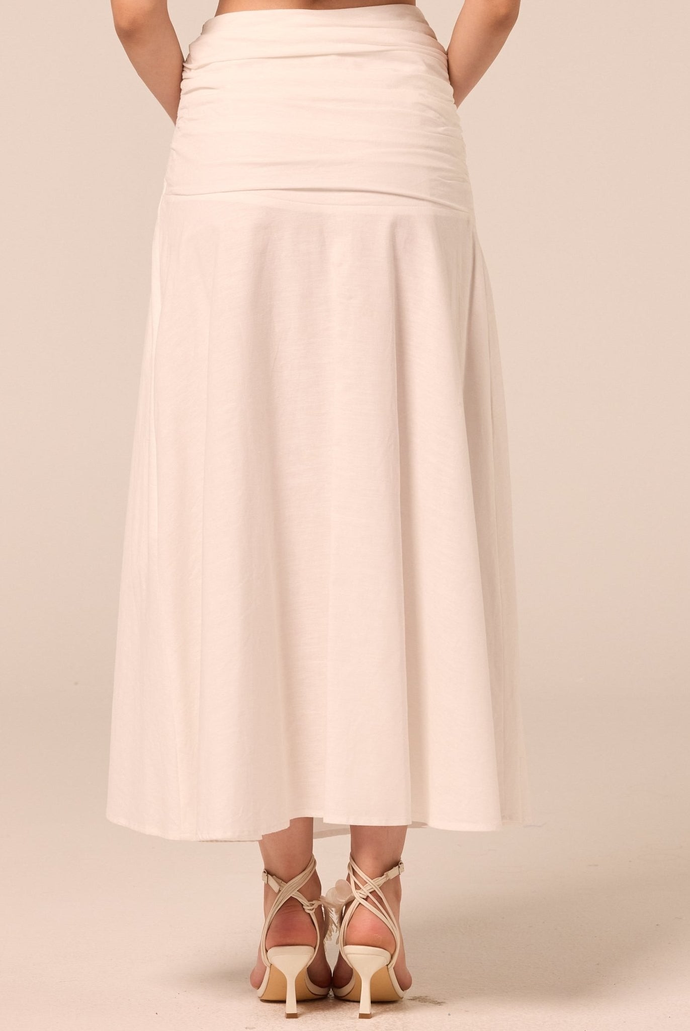 White Ruched Midi Skirt - shopaleena