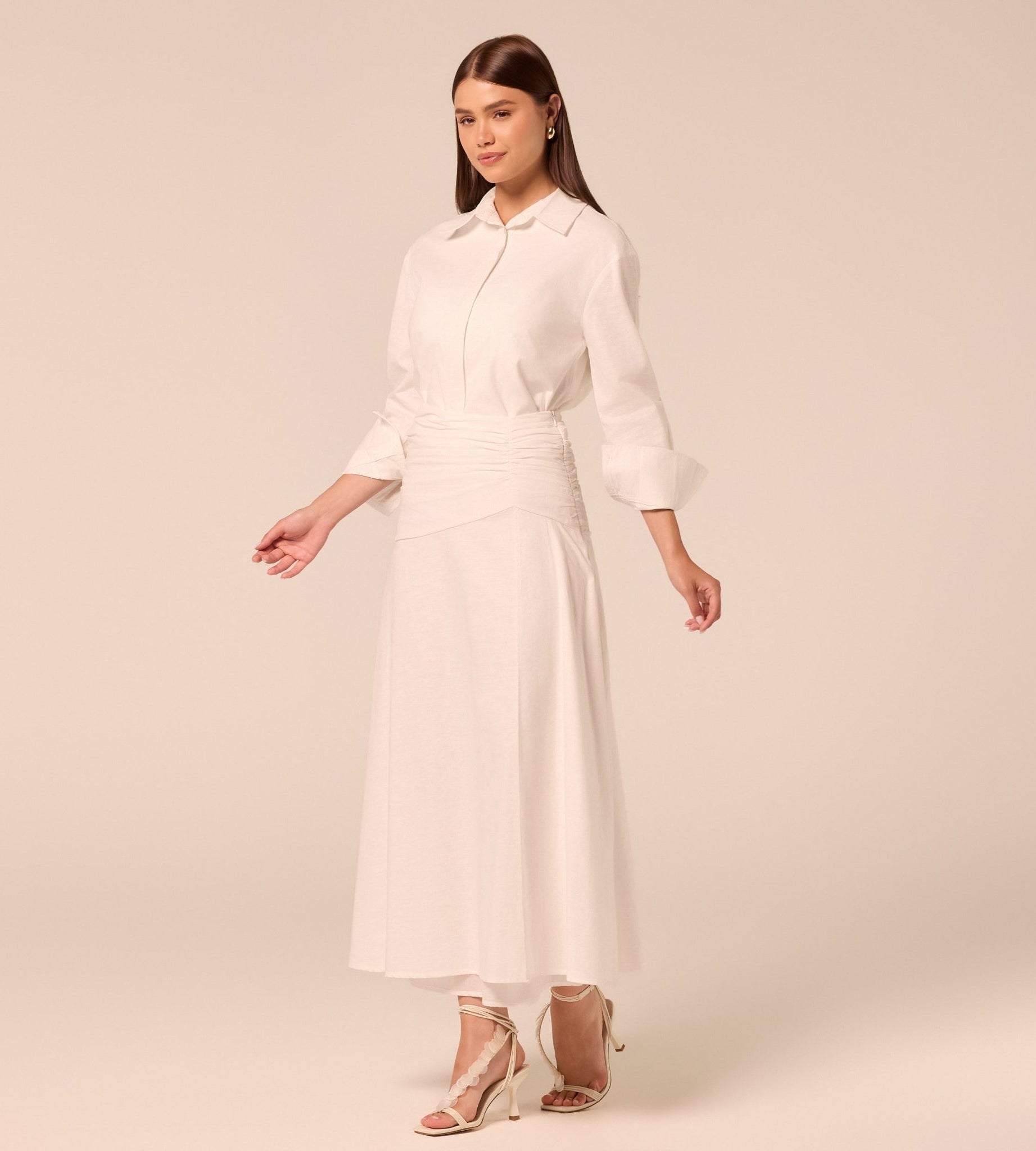 White Ruched Midi Skirt - shopaleena