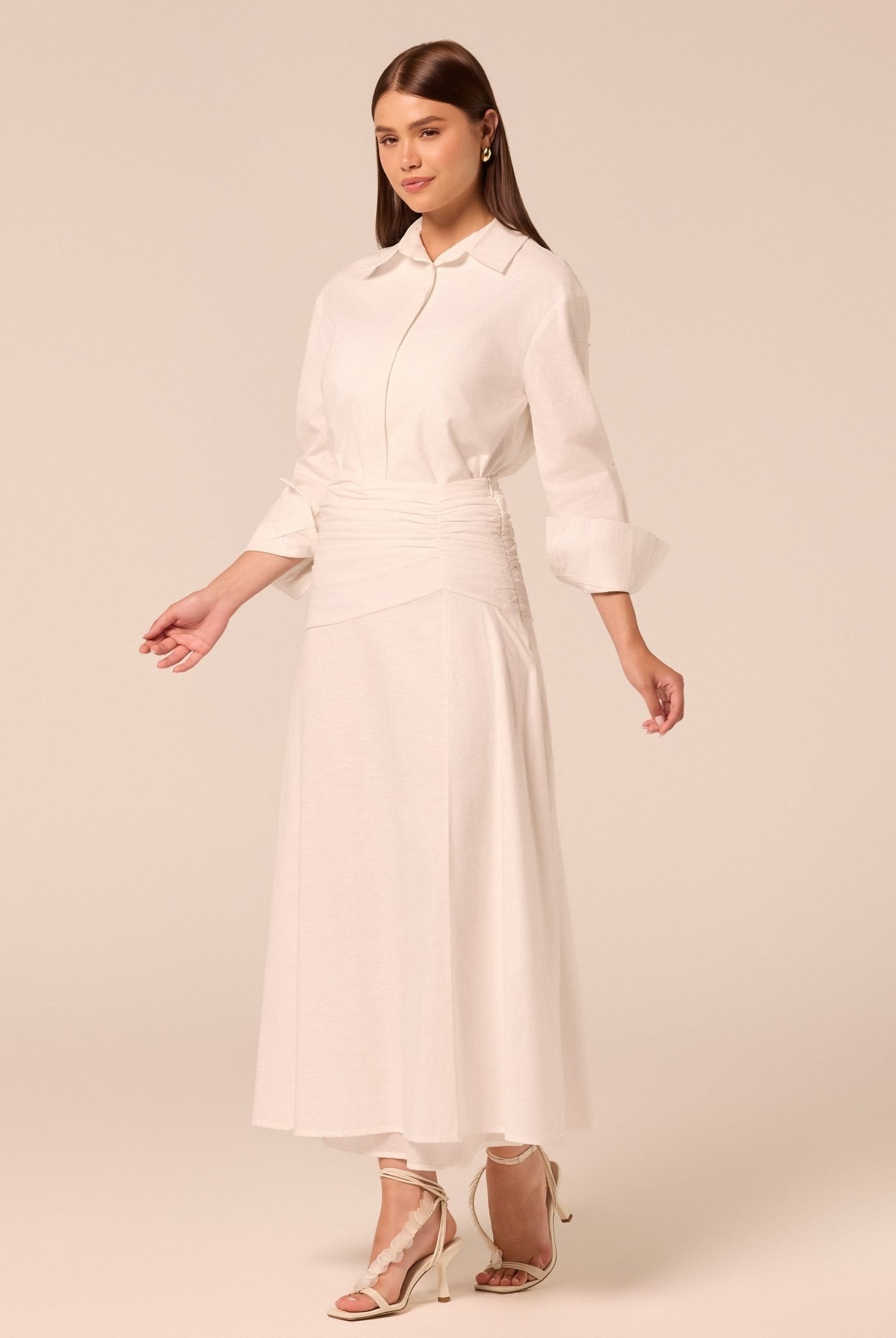White Ruched Midi Skirt - shopaleena