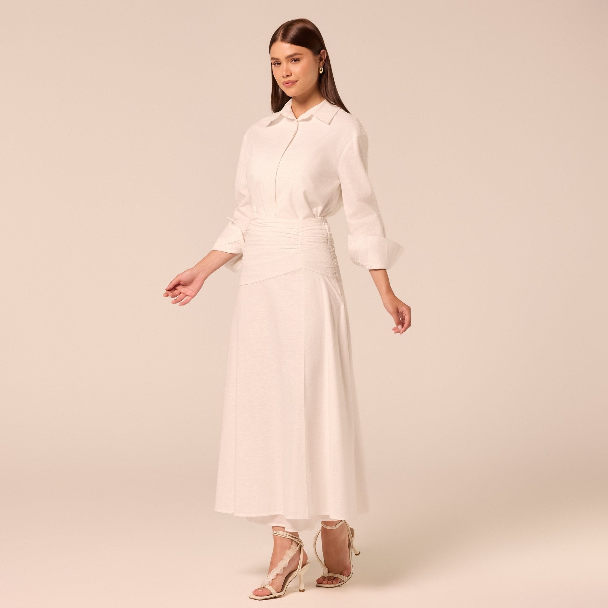 White Ruched Midi Skirt - shopaleena