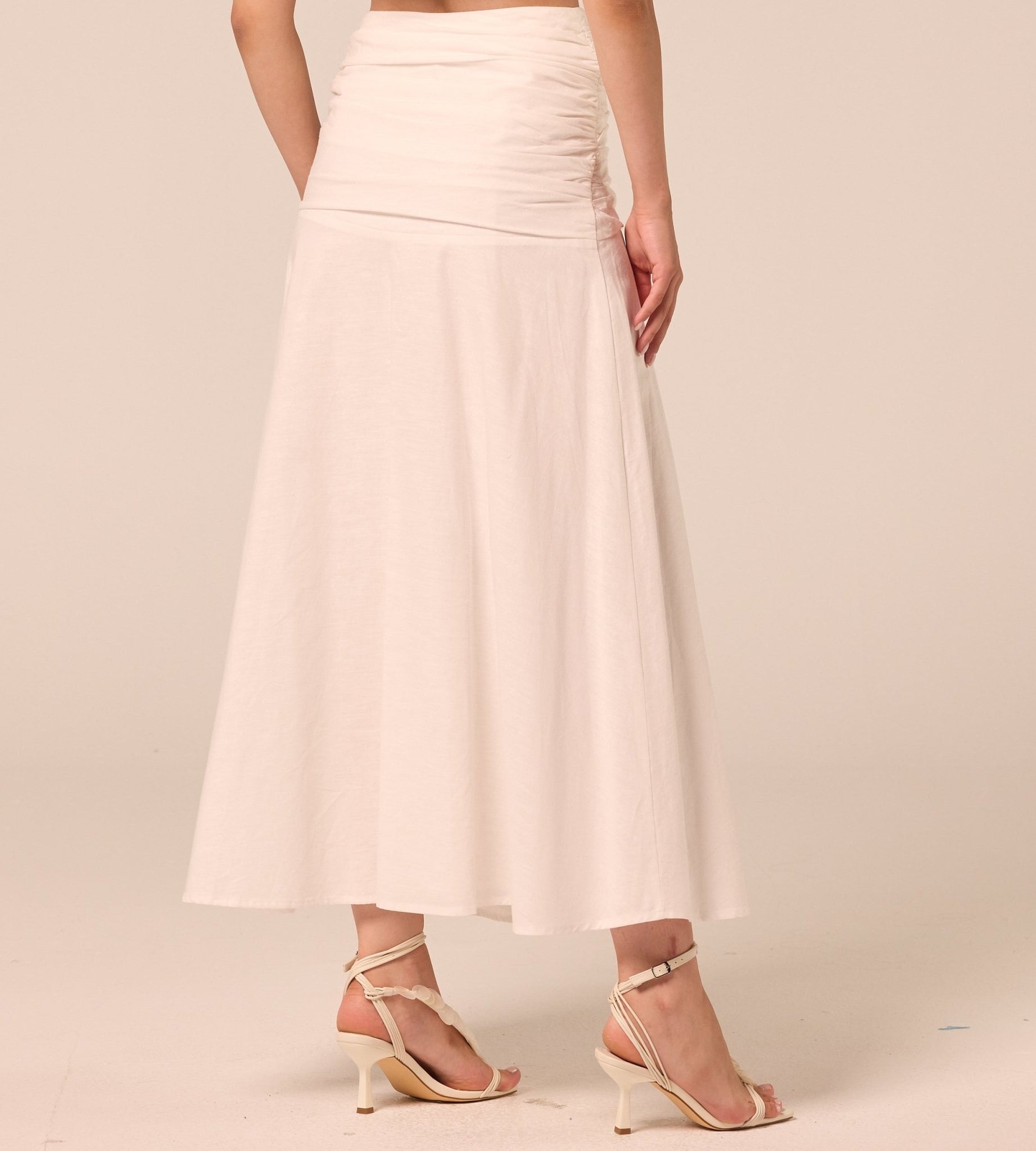 White Ruched Midi Skirt - shopaleena