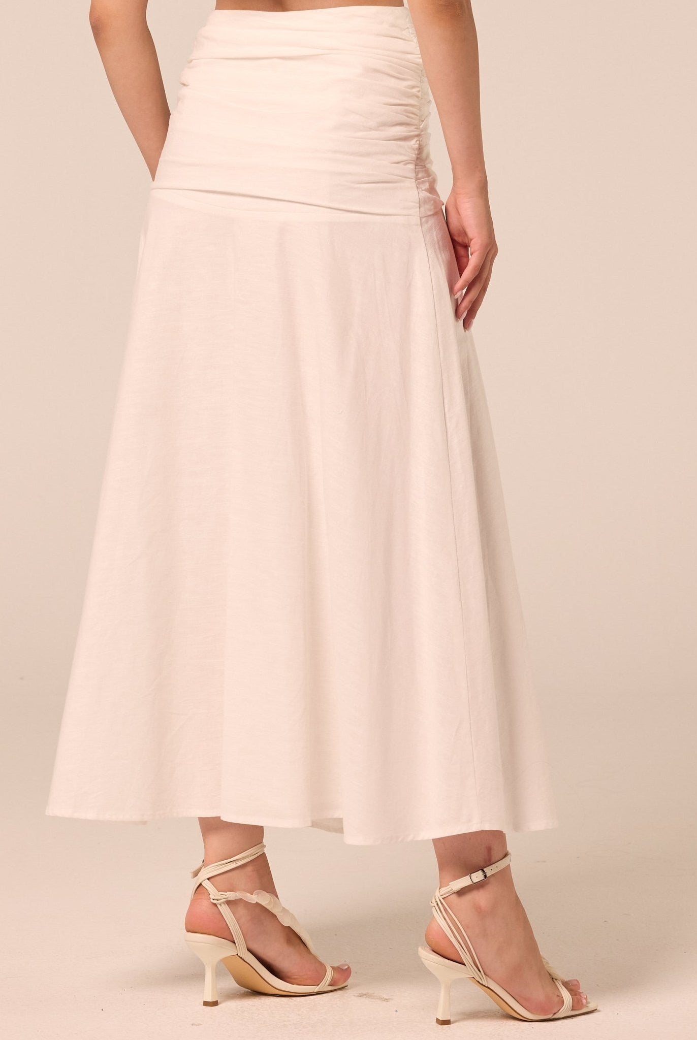 White Ruched Midi Skirt - shopaleena