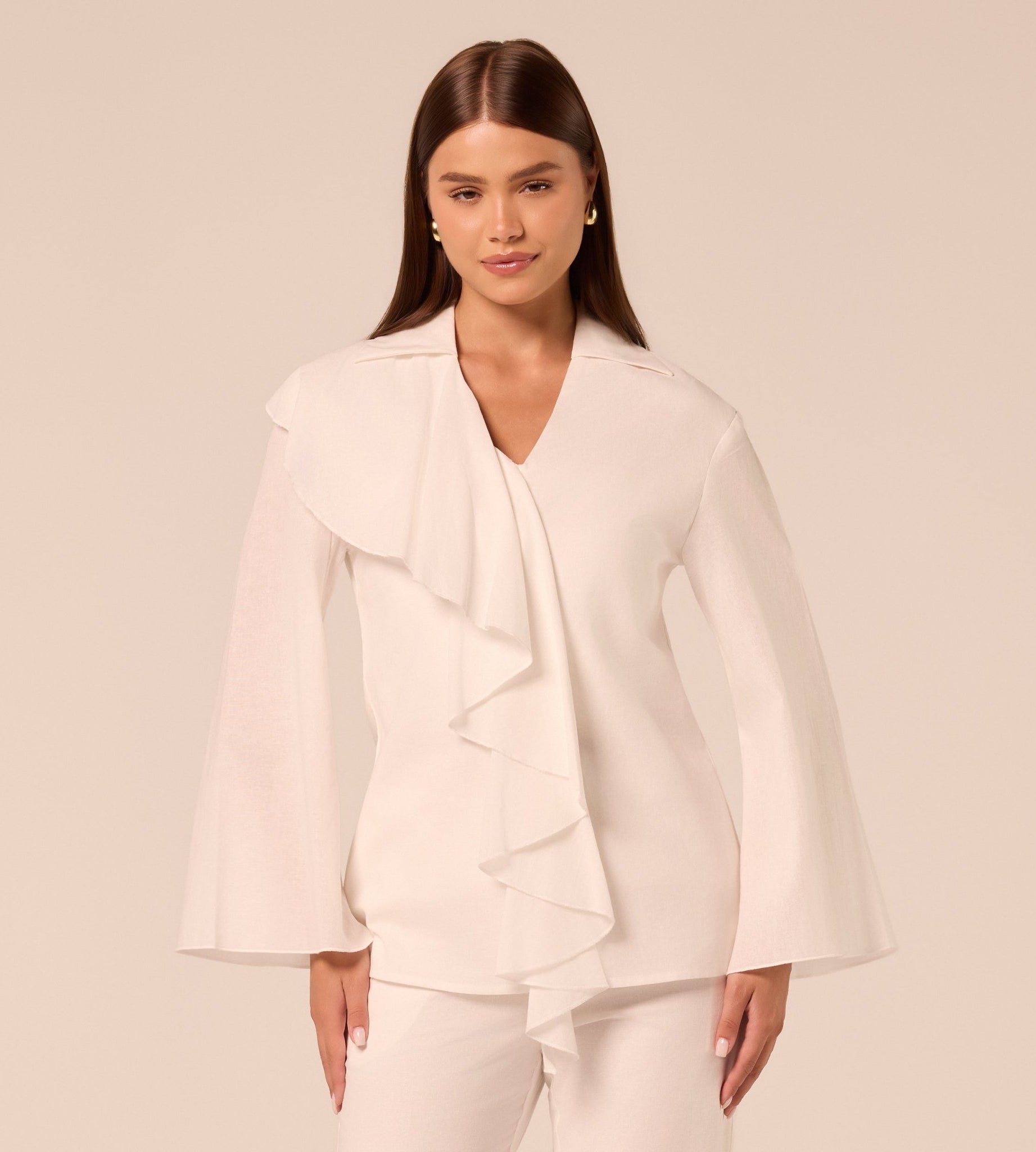White Ruffle-Trim Cotton Blouse - shopaleena