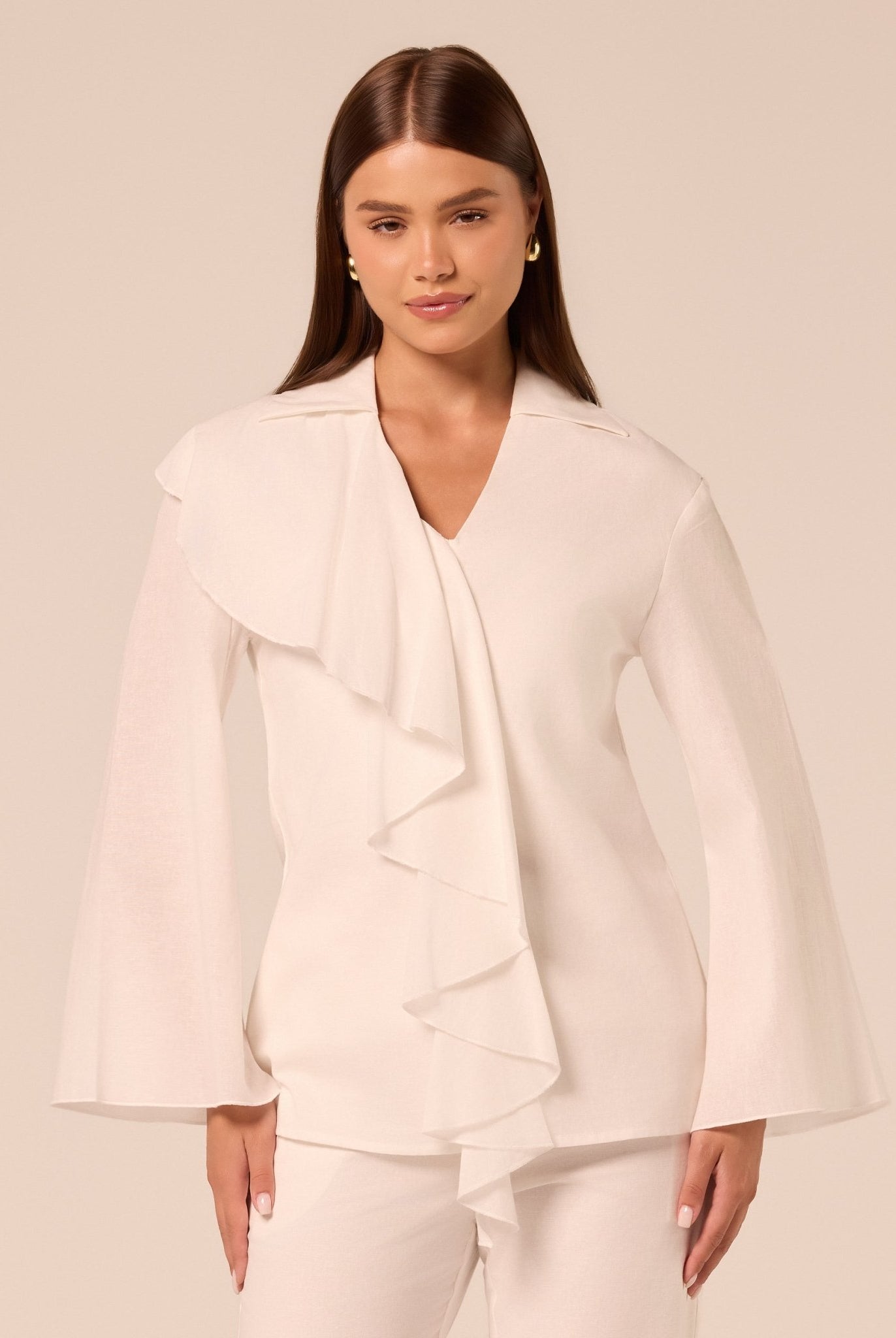 White Ruffle-Trim Cotton Blouse - shopaleena