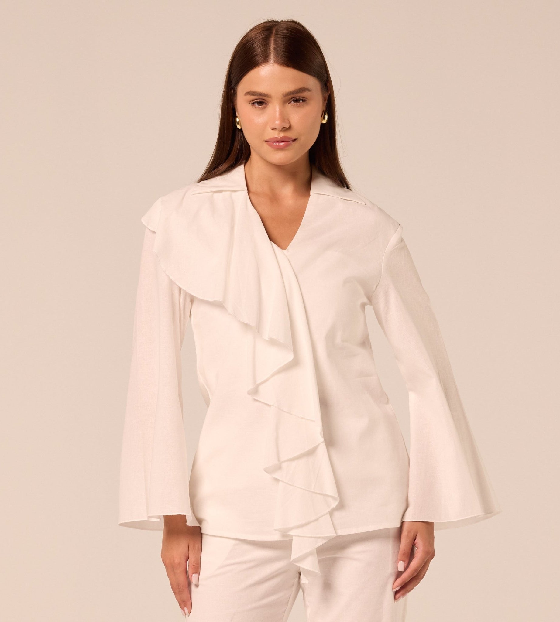 White Ruffle-Trim Cotton Blouse - shopaleena