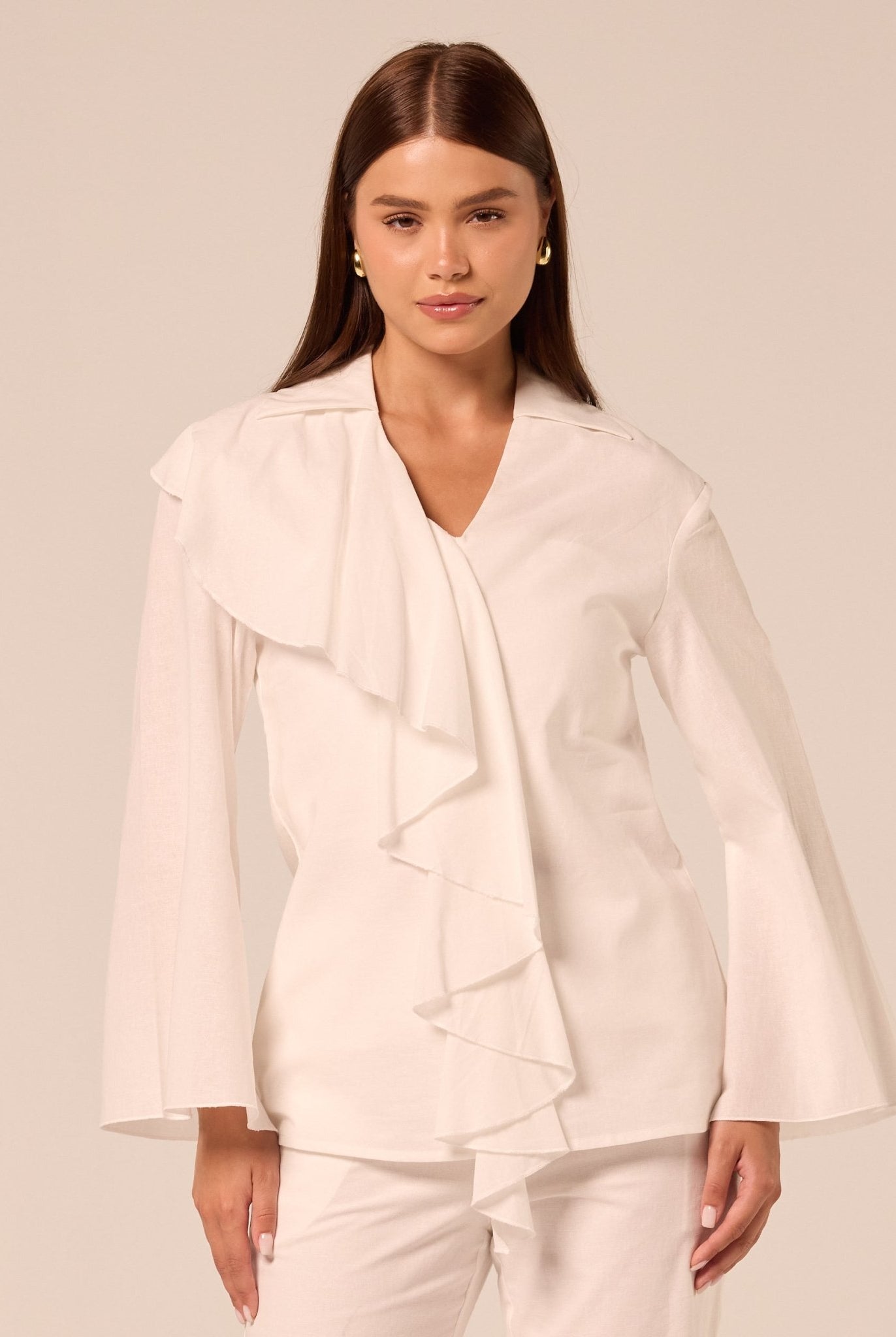 White Ruffle-Trim Cotton Blouse - shopaleena