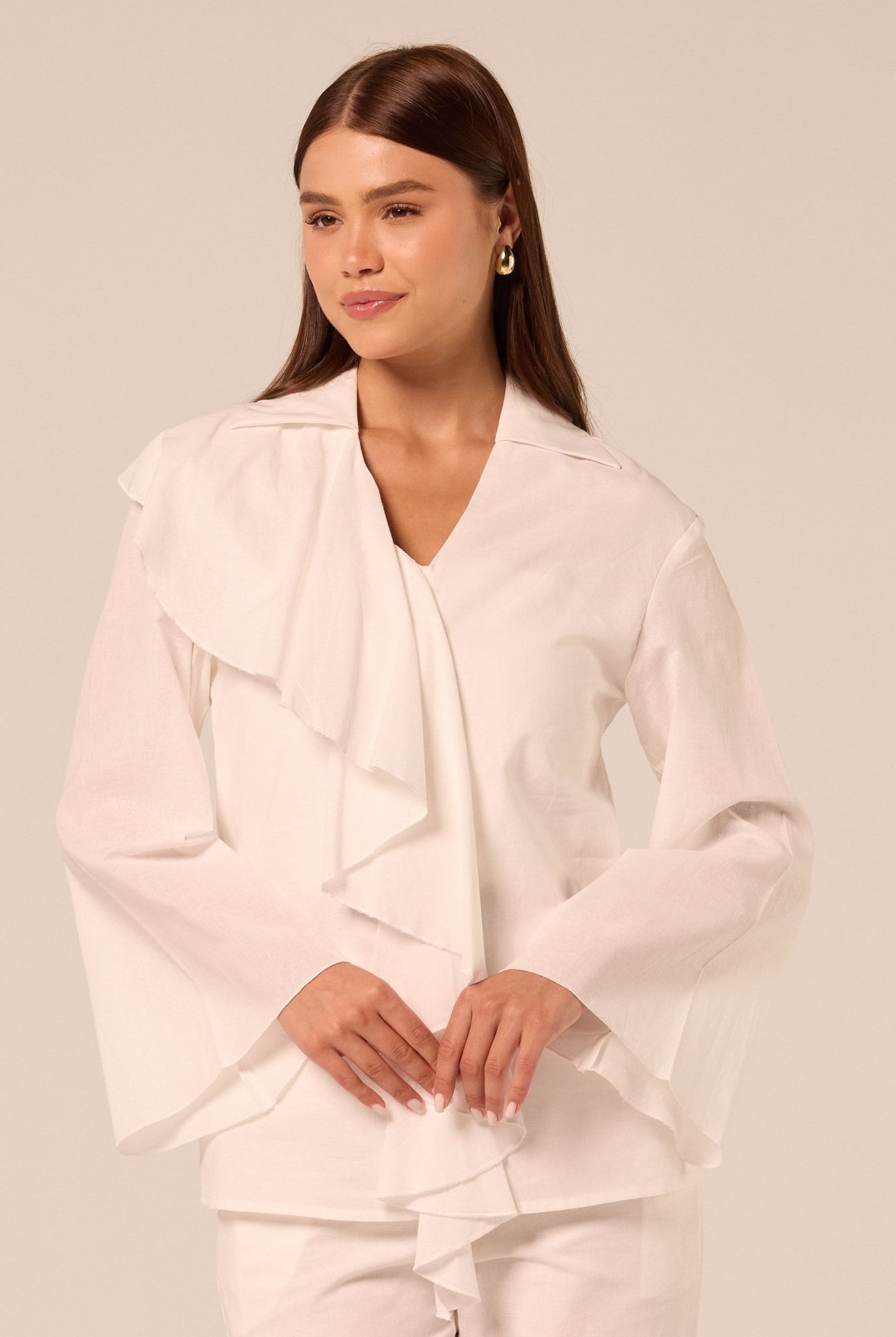 White Ruffle-Trim Cotton Blouse - shopaleena
