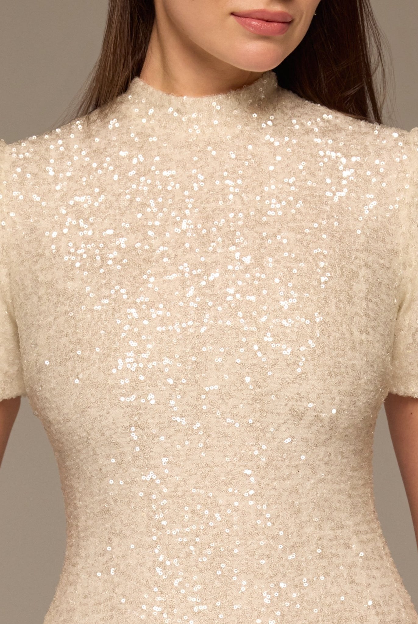 White Sequin Puff Sleeve Maxi Dress - shopaleena