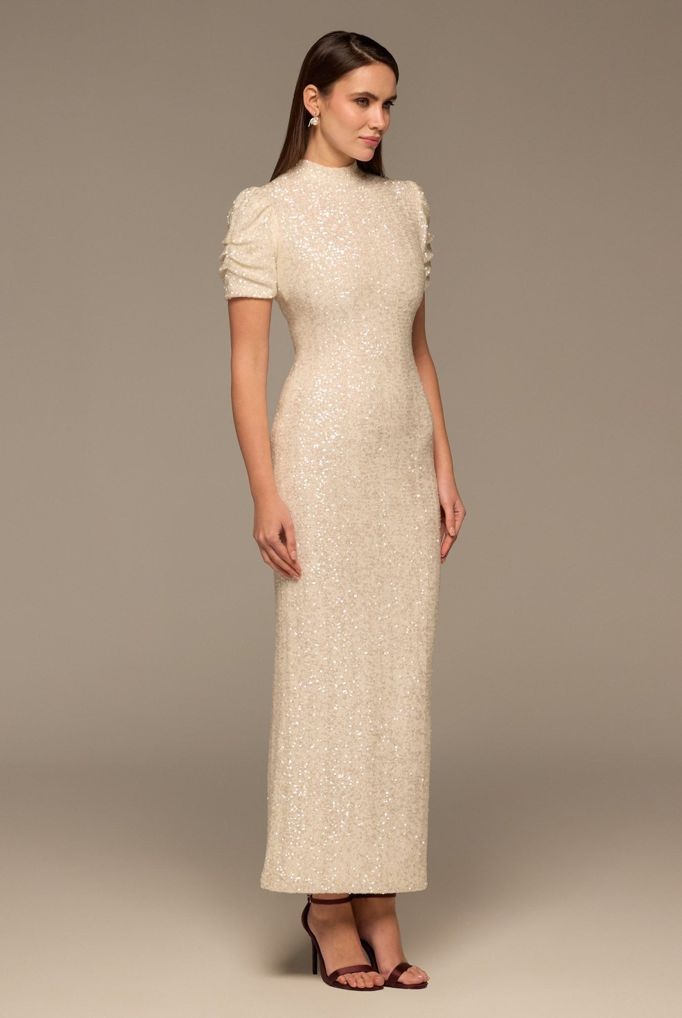 White Sequin Puff Sleeve Maxi Dress - shopaleena