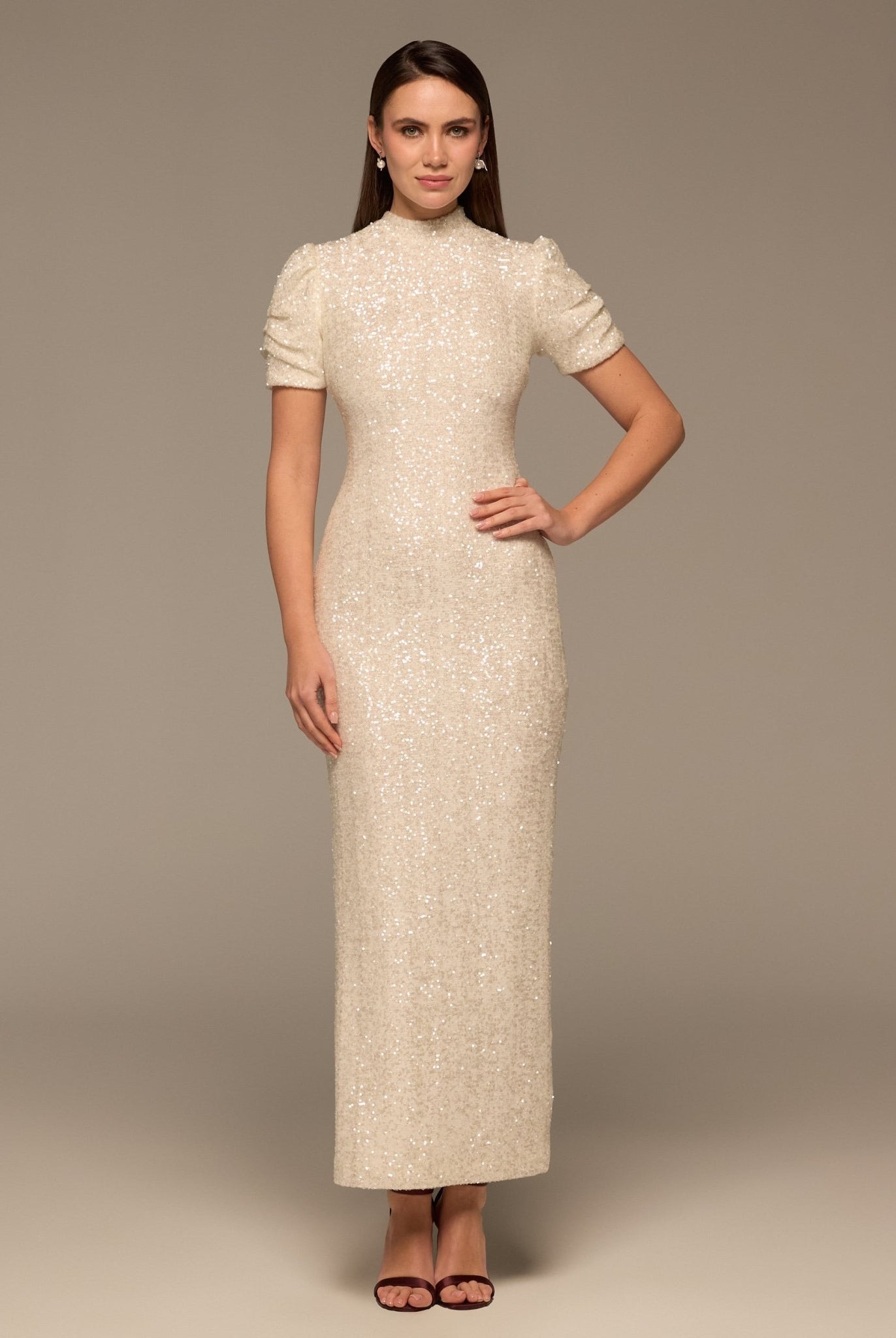 White Sequin Puff Sleeve Maxi Dress - shopaleena