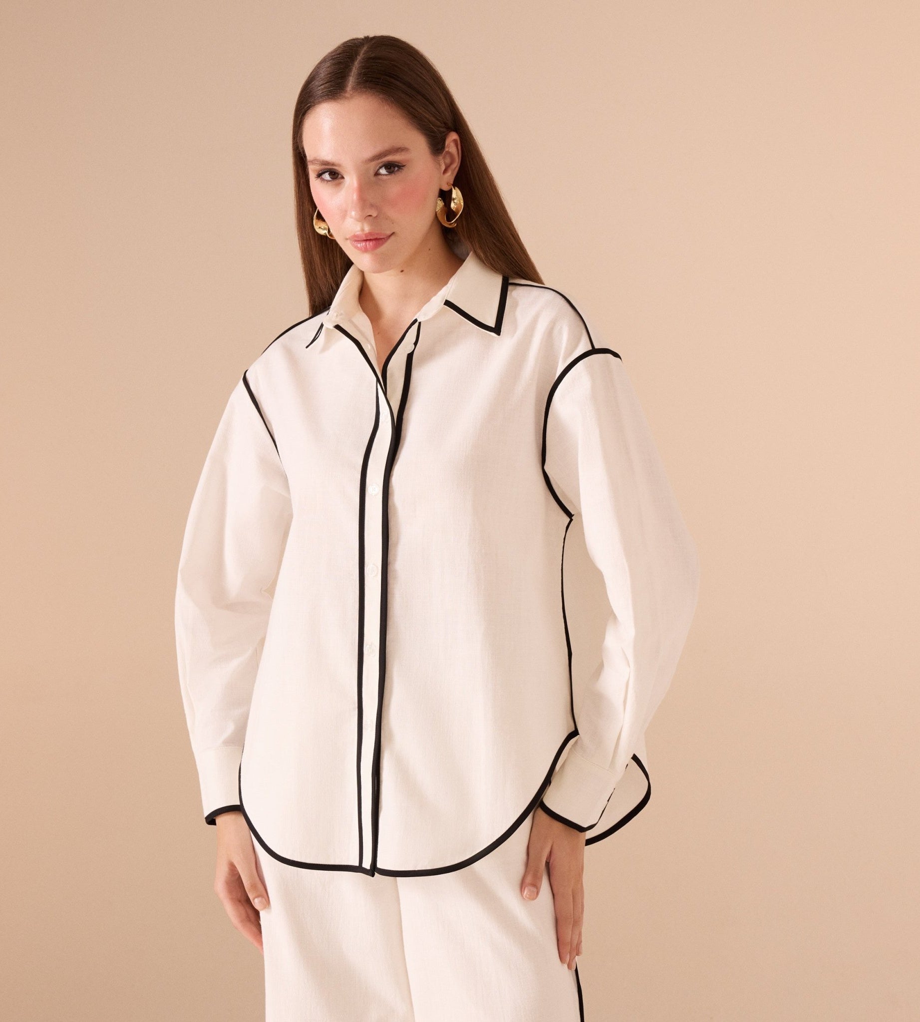 White Shirt Black Lines - shopaleena