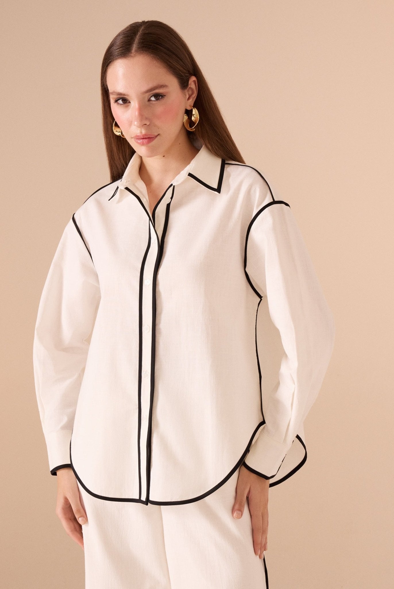 White Shirt Black Lines - shopaleena