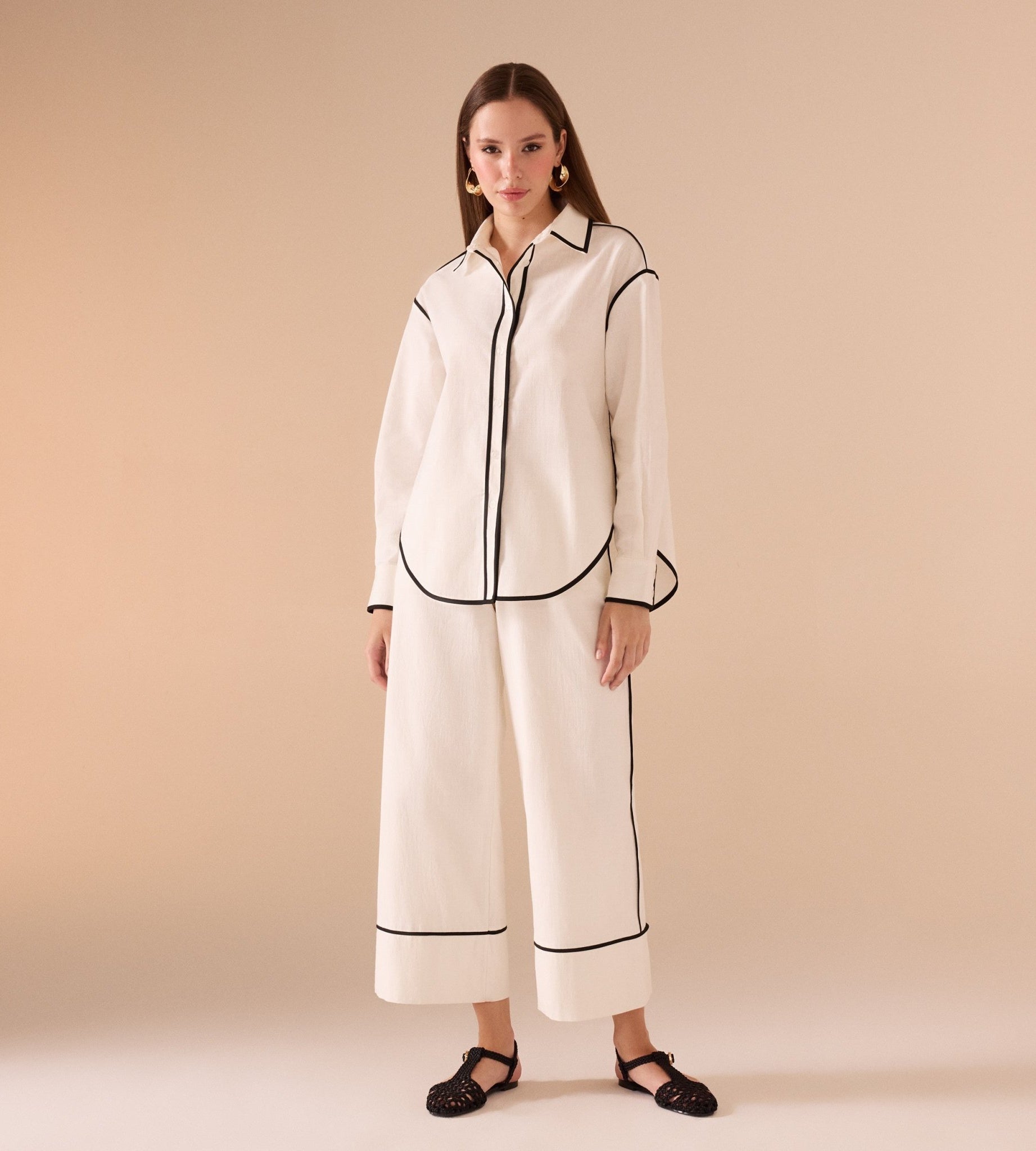 White Shirt Black Lines - shopaleena