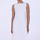 White Sleeveless A - line Linen Maxi Dress - shopaleena