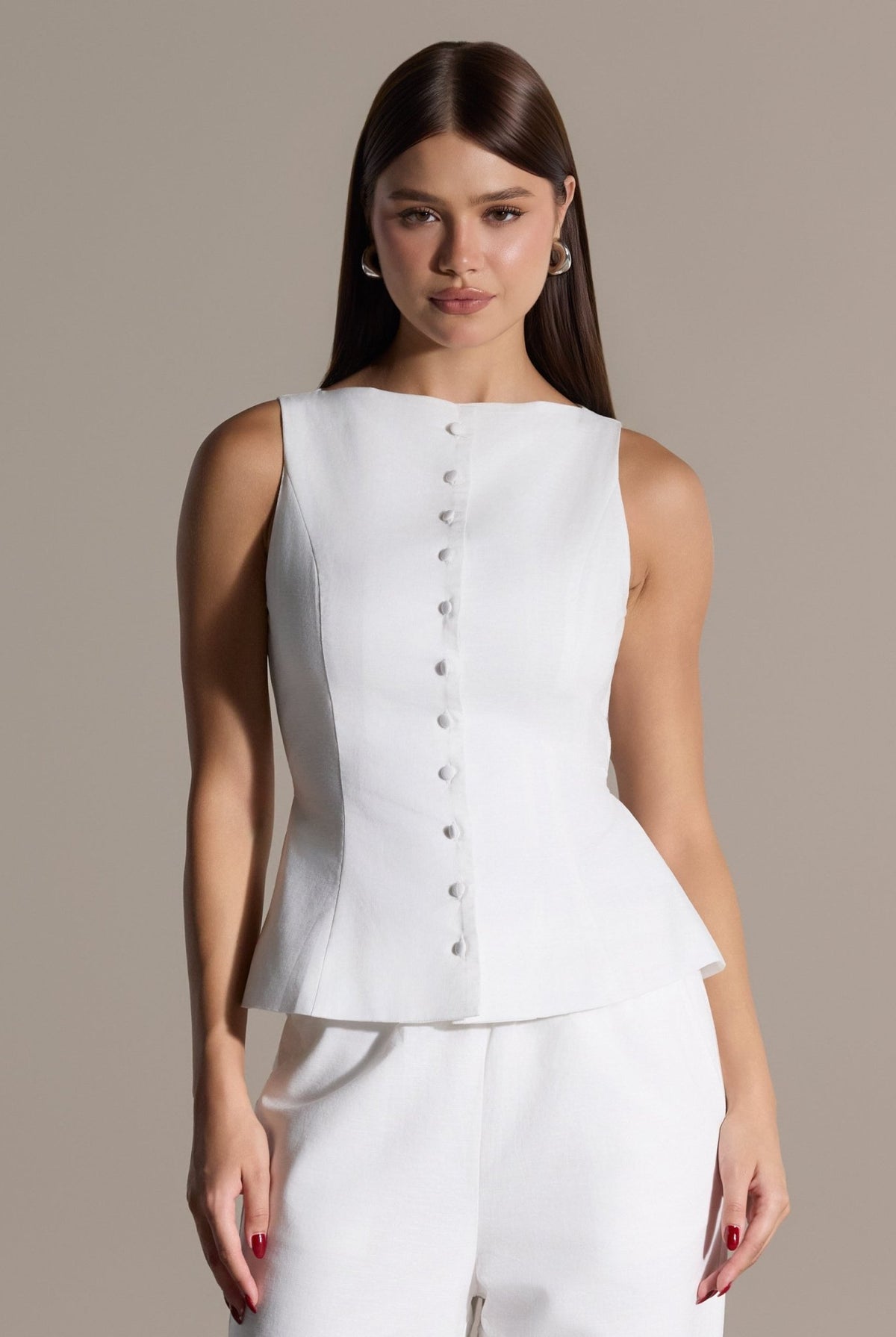 White Sleeveless Boat Linen Top - shopaleena