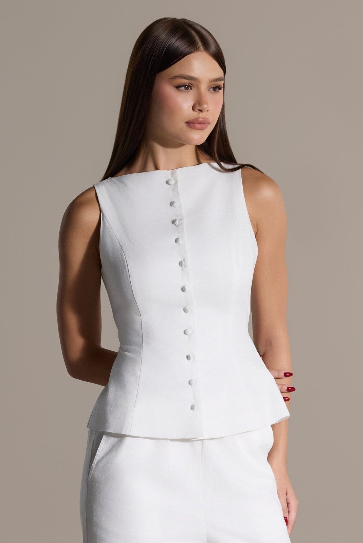 White Sleeveless Boat Linen Top - shopaleena