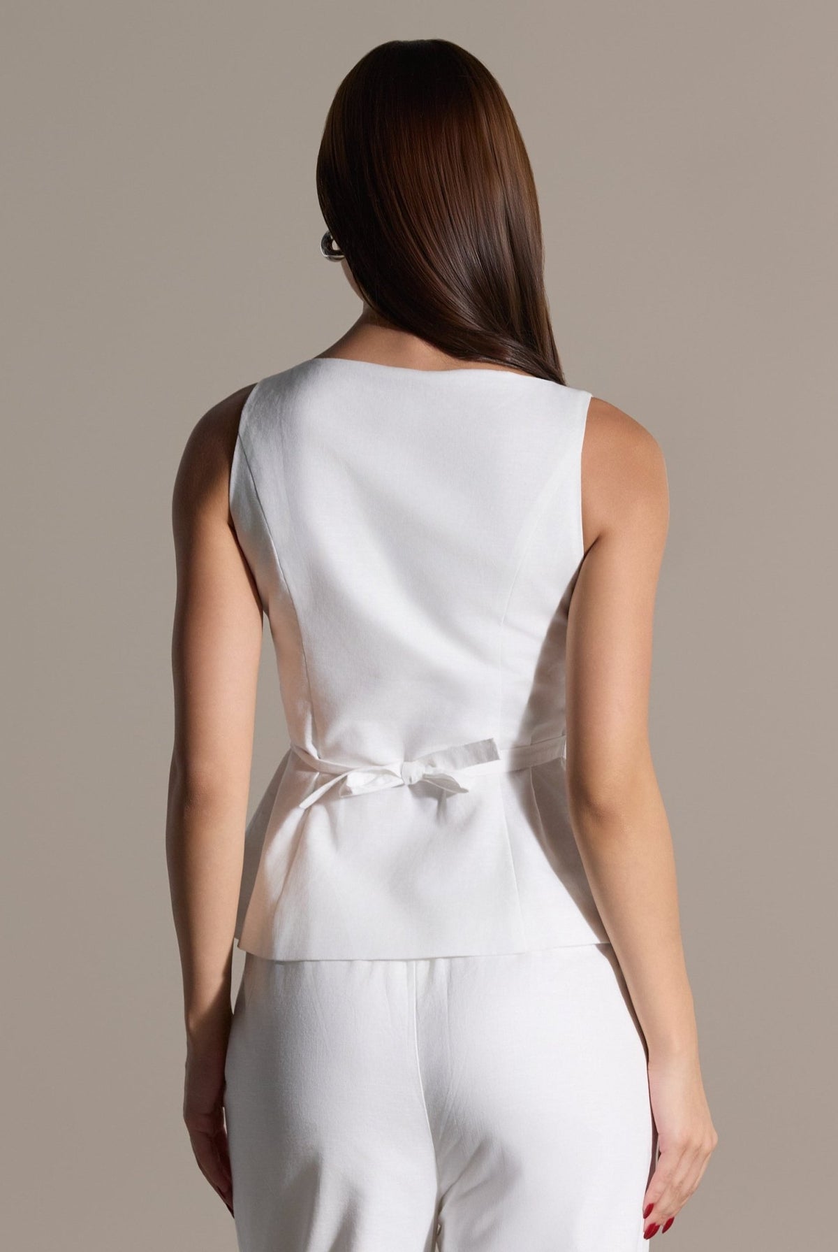 White Sleeveless Boat Linen Top - shopaleena